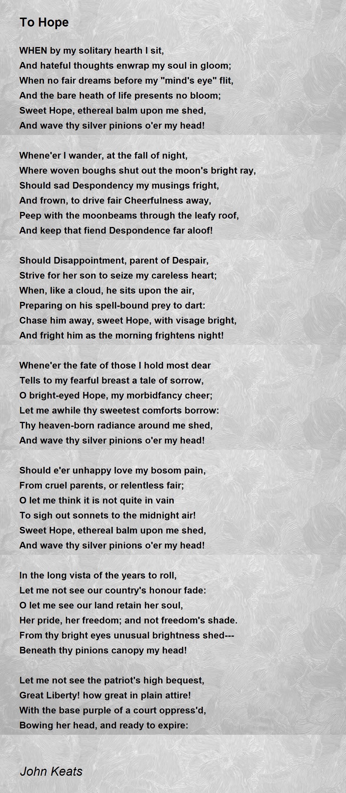 To Hope Poem by John Keats - Poem Hunter