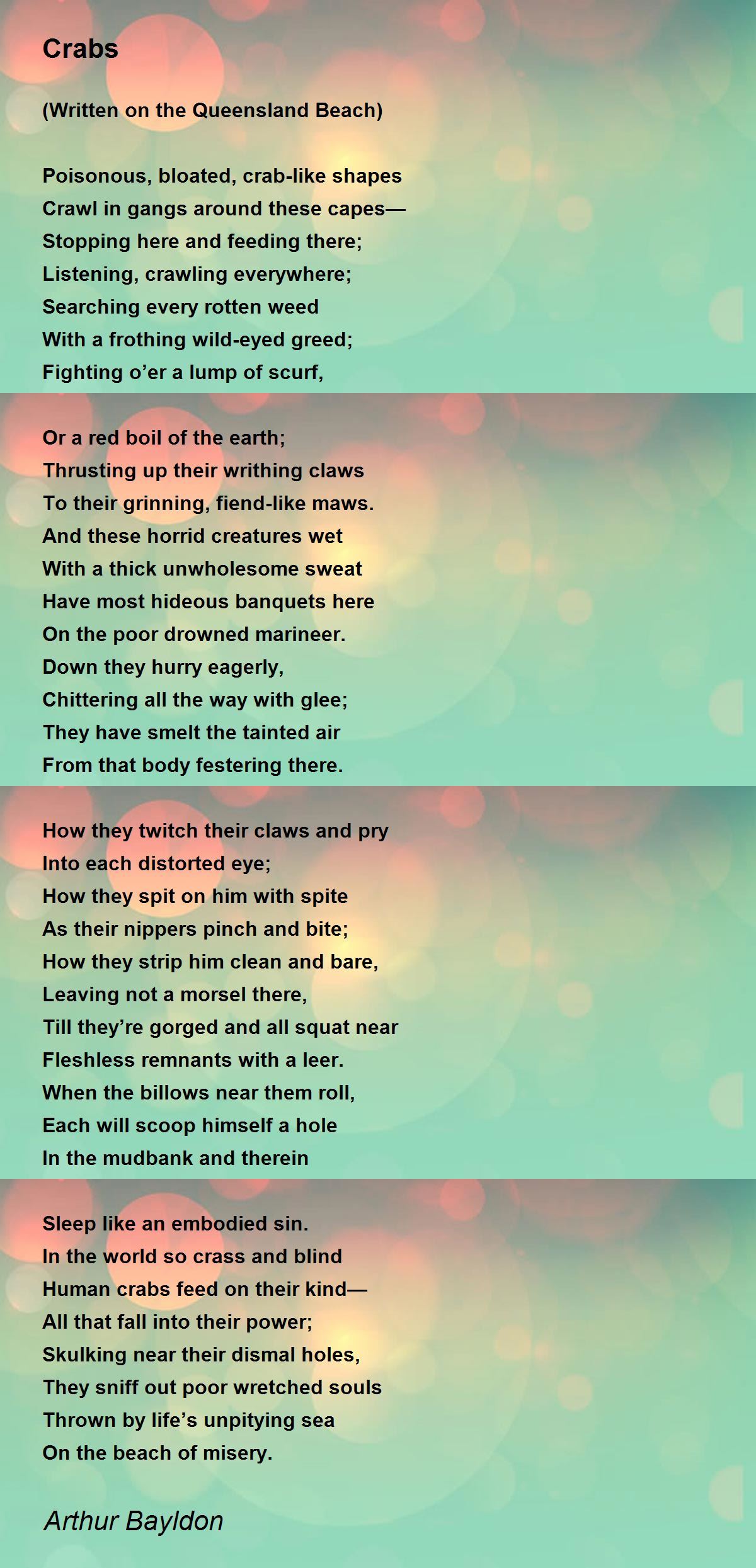 Crabs Crabs Poem by Arthur Bayldon