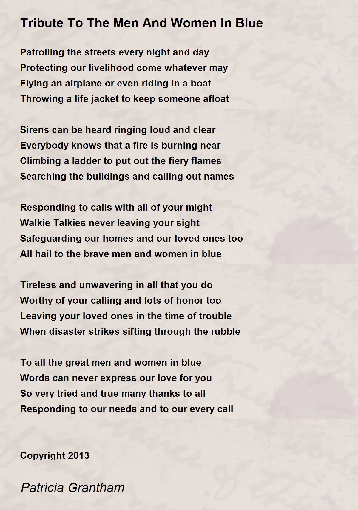 Tribute To The Men And Women In Blue Poem by Patricia 