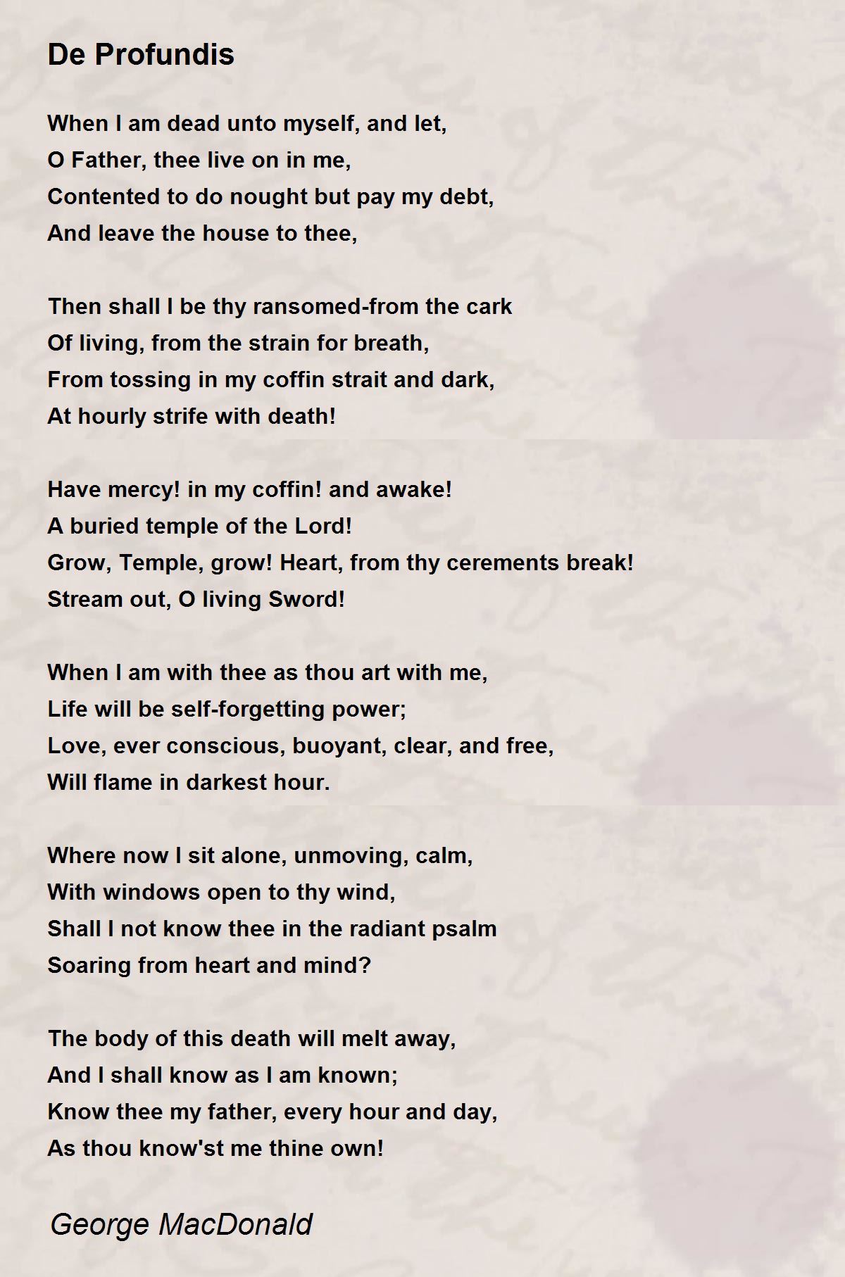 De Profundis by MacDonald De Profundis Poem