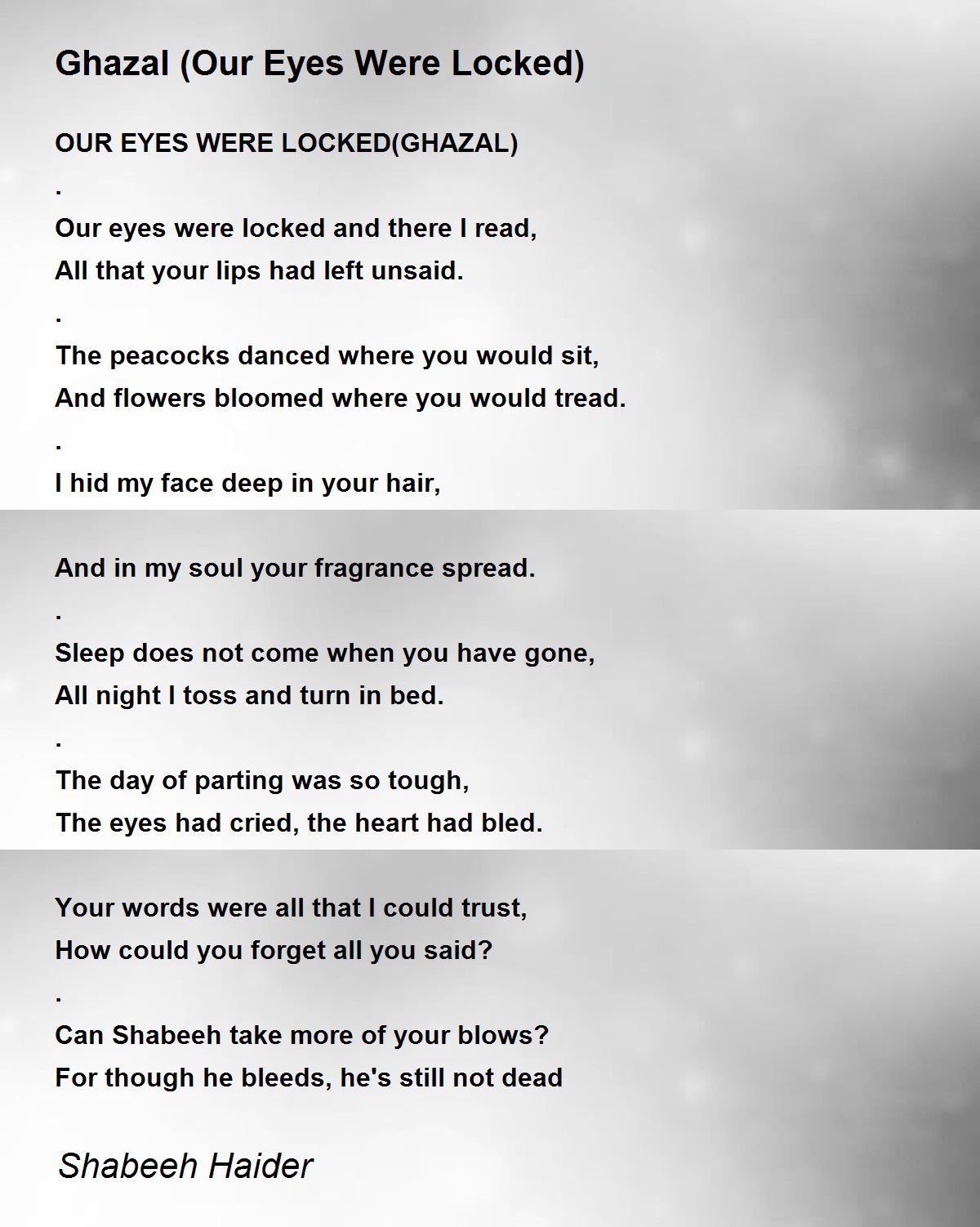 Ghazal (Our Eyes Were Locked) by Shabeeh Haider Ghazal (Our Eyes Were