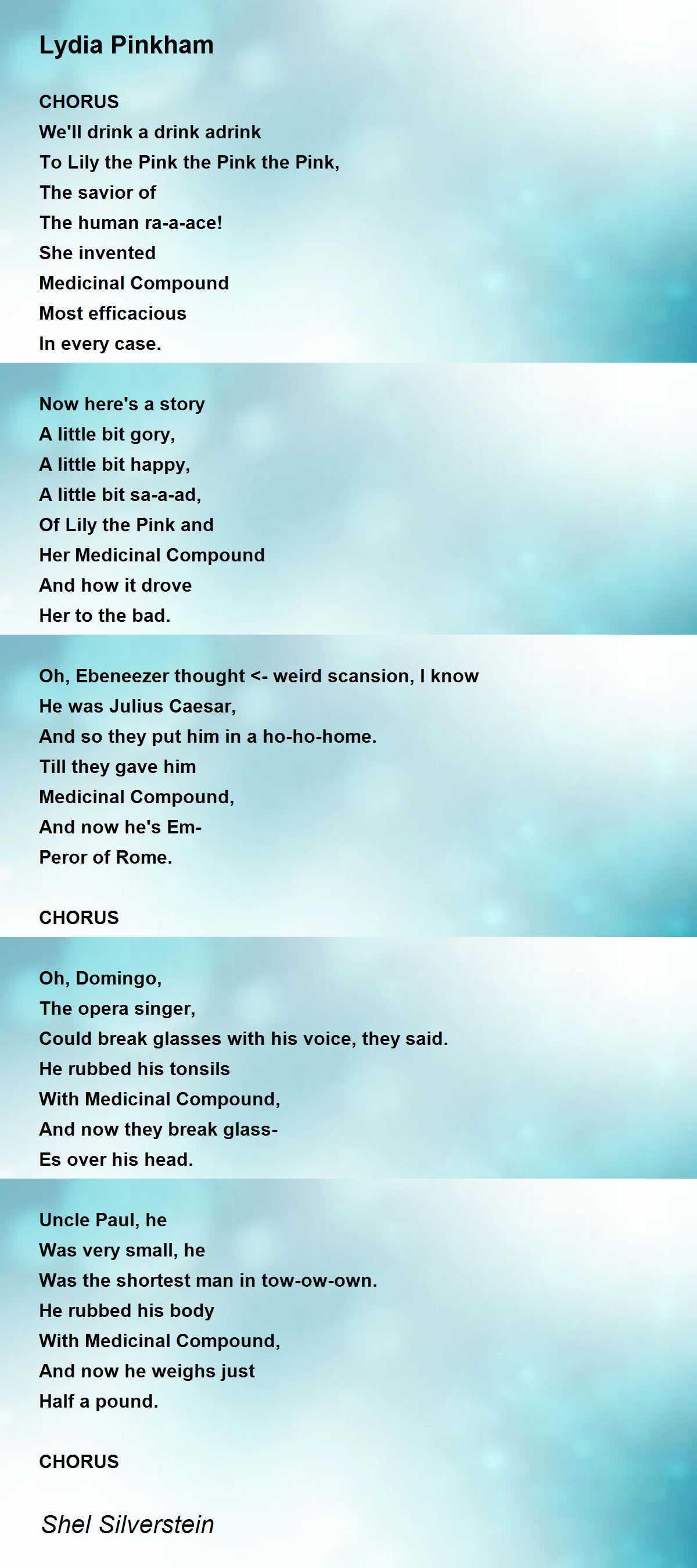 Lydia Pinkham Lydia Pinkham Poem by Shel Silverstein