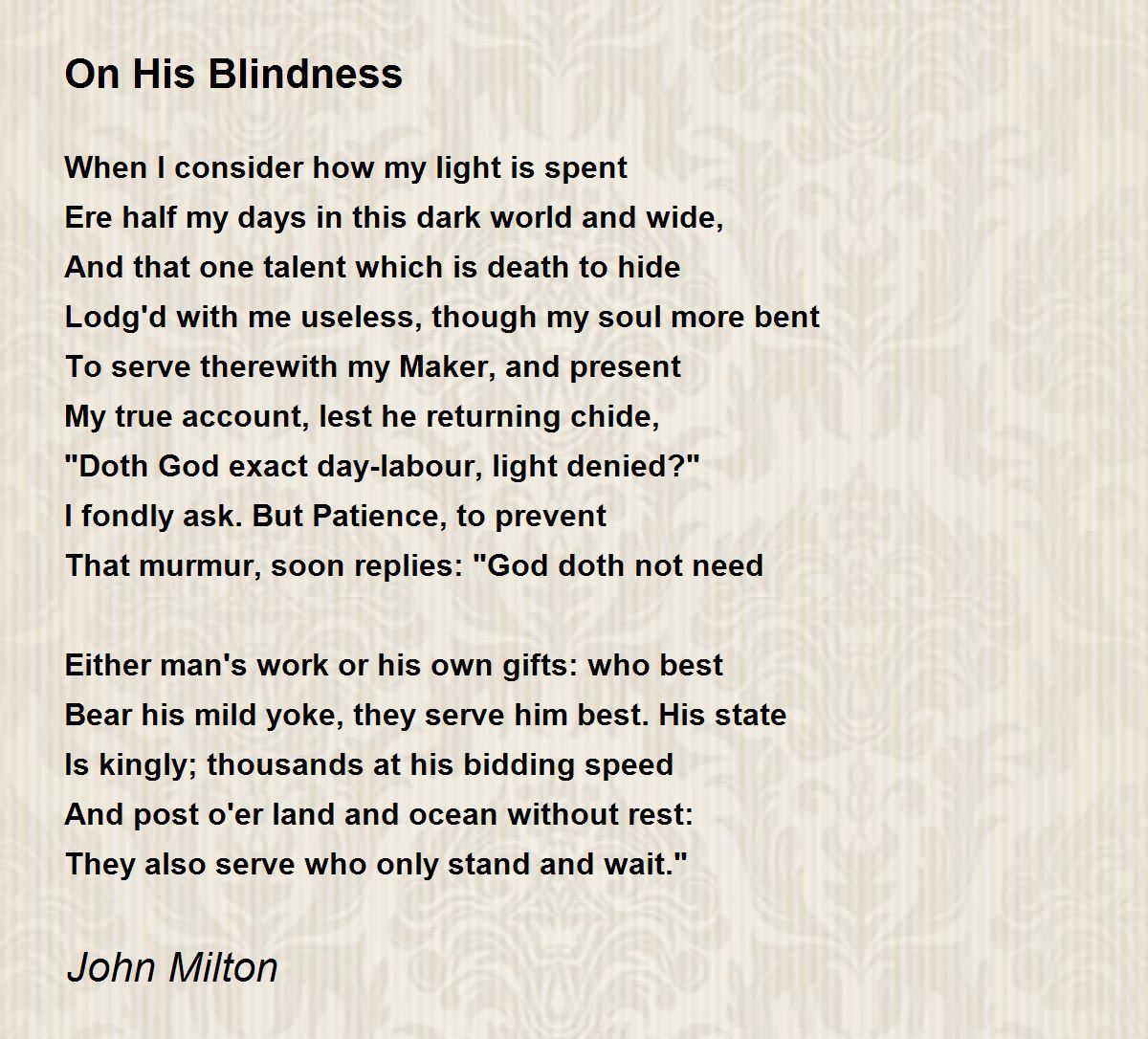 on his blindness poem summary