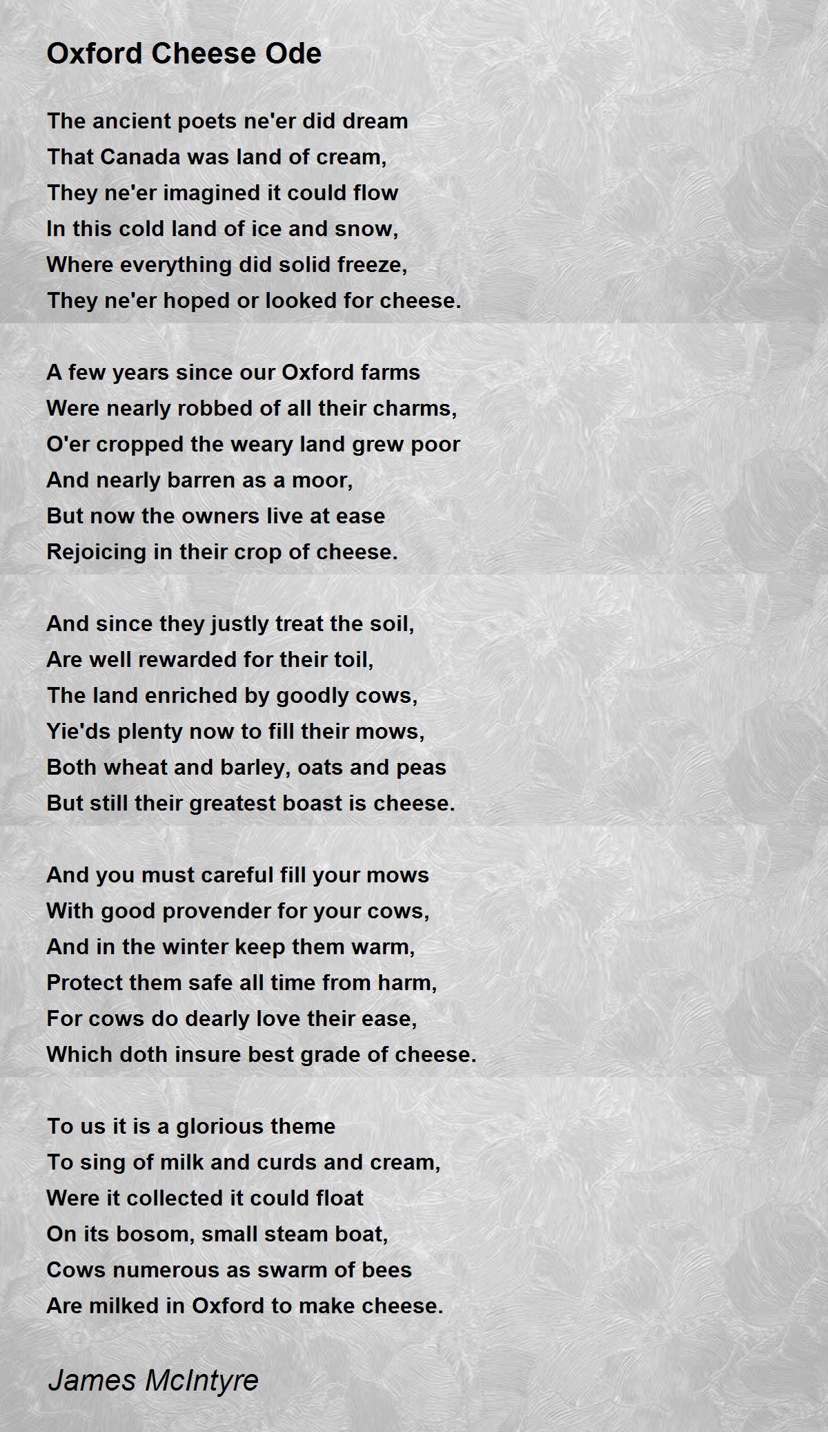Oxford Cheese Ode Oxford Cheese Ode Poem by James McIntyre