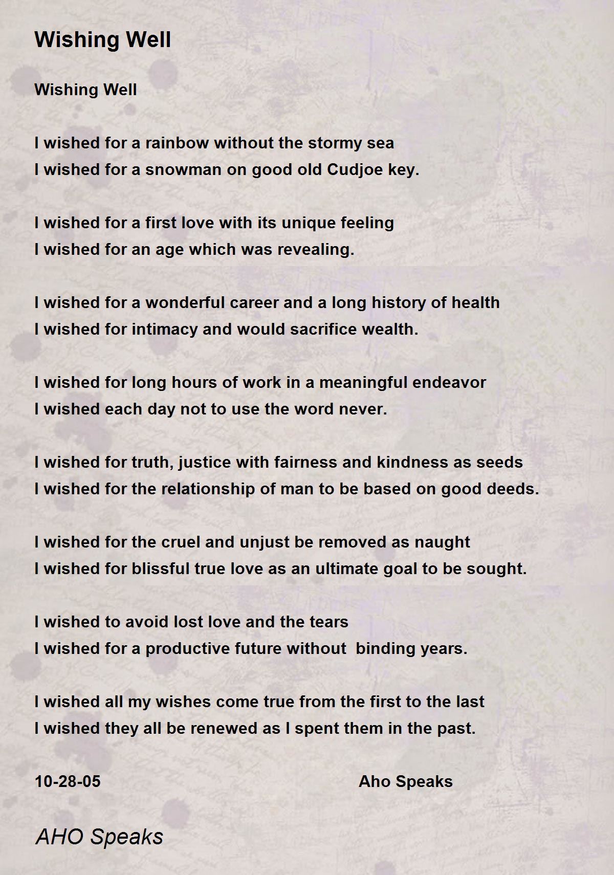 Wishing Well Wishing Well Poem by AHO Speaks