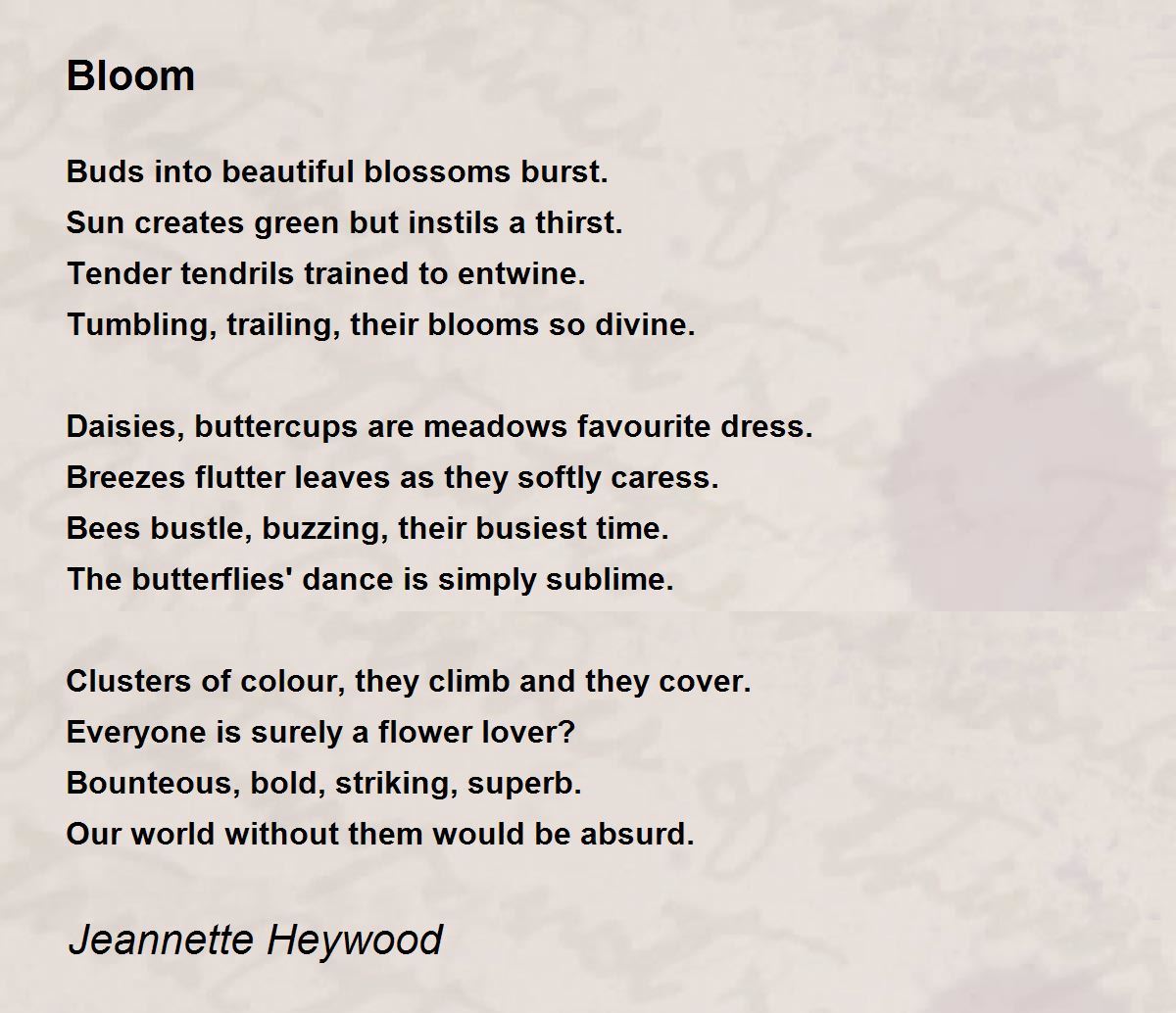 Bloom Bloom Poem by Heywood
