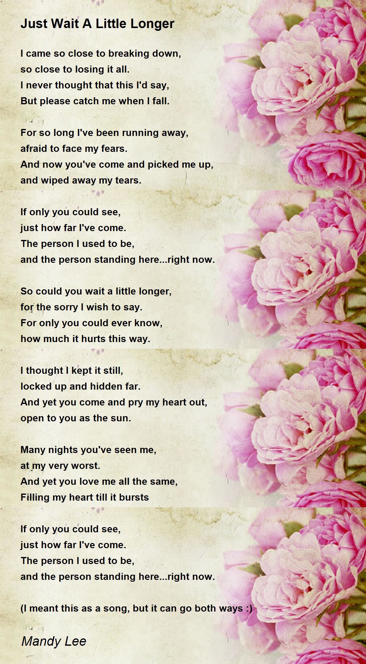 Just Wait A Little Longer By Mandy Lee Just Wait A Little Longer Poem