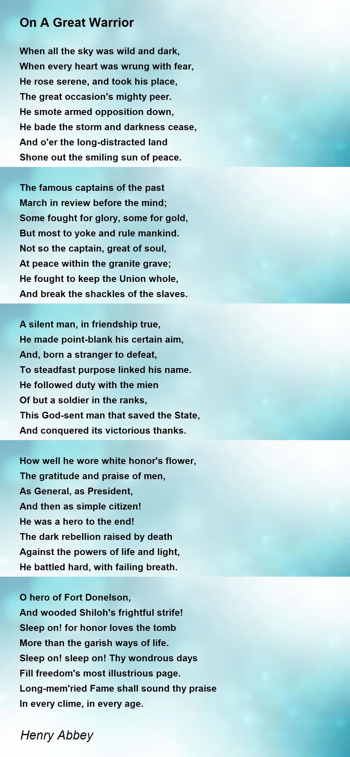 On A Great Warrior On A Great Warrior Poem by Henry Abbey