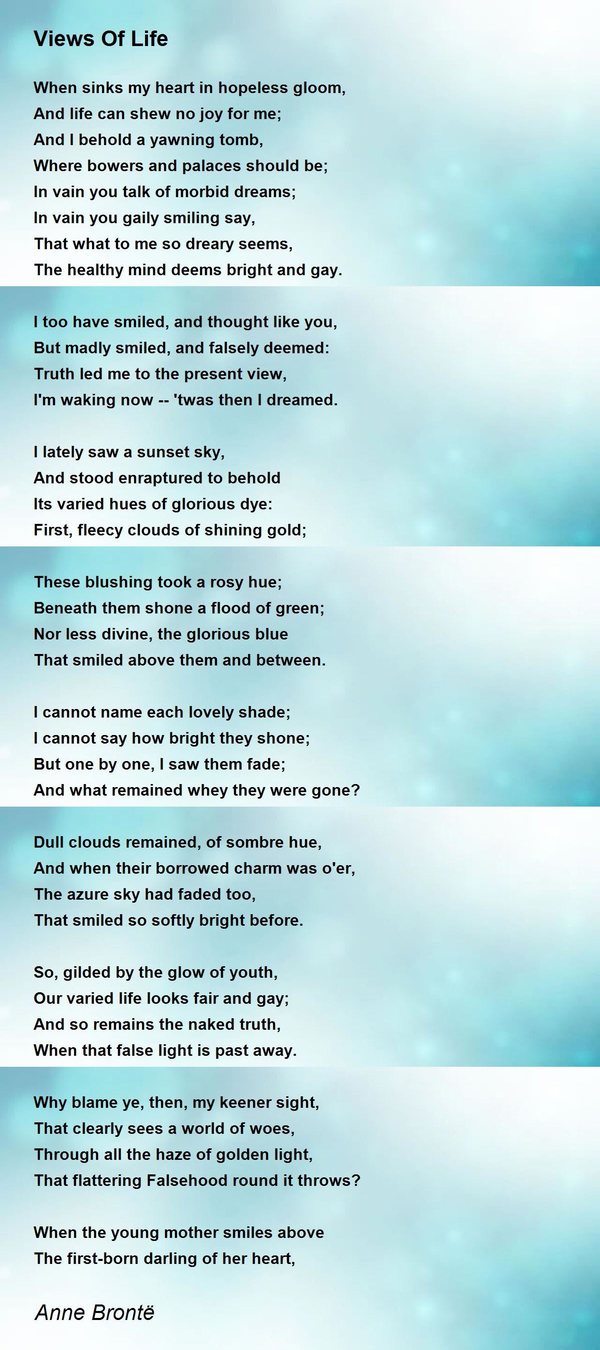 Views Of Life Poem by Anne Brontë - Poem Hunter