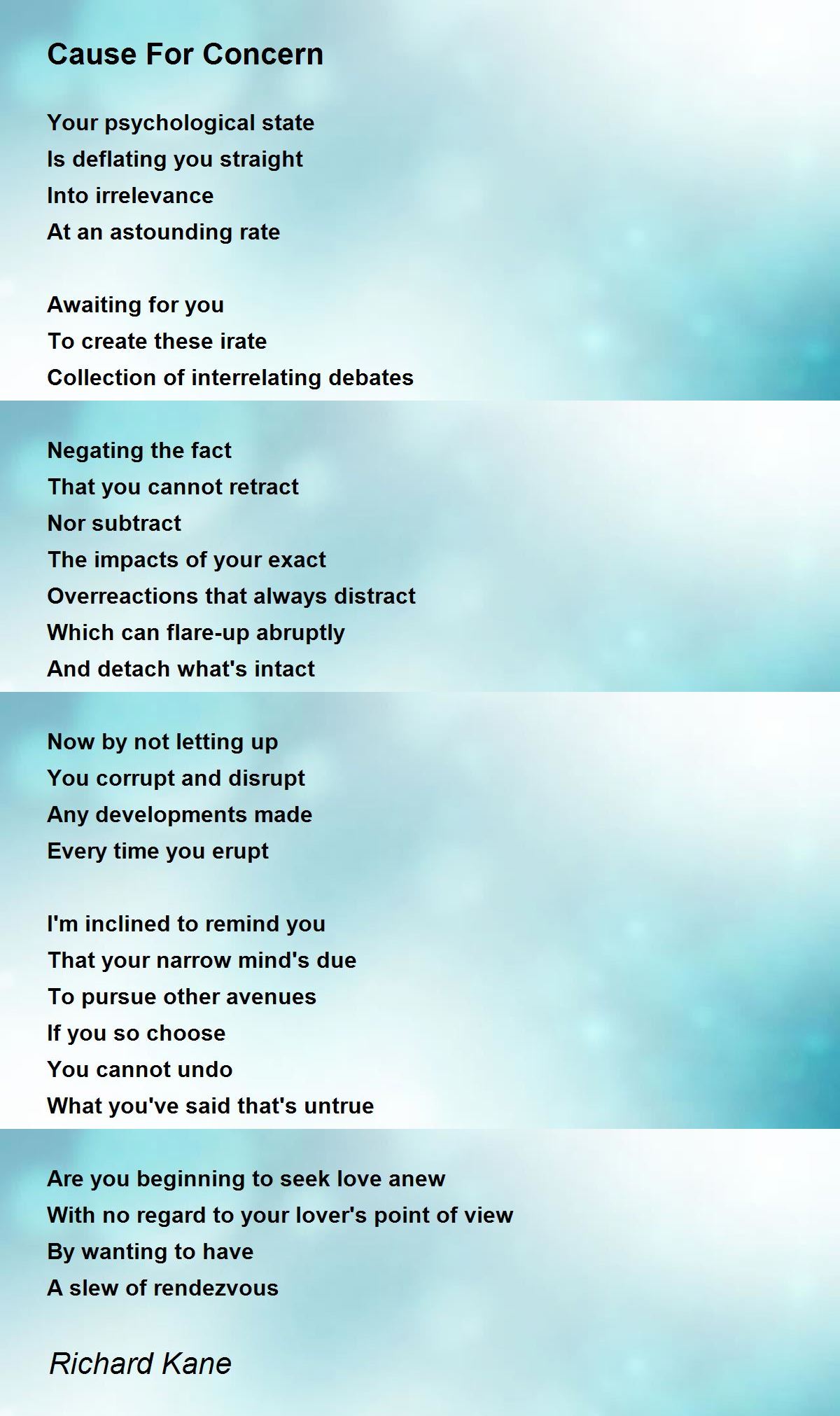Cause For Concern by Richard Kane Cause For Concern Poem