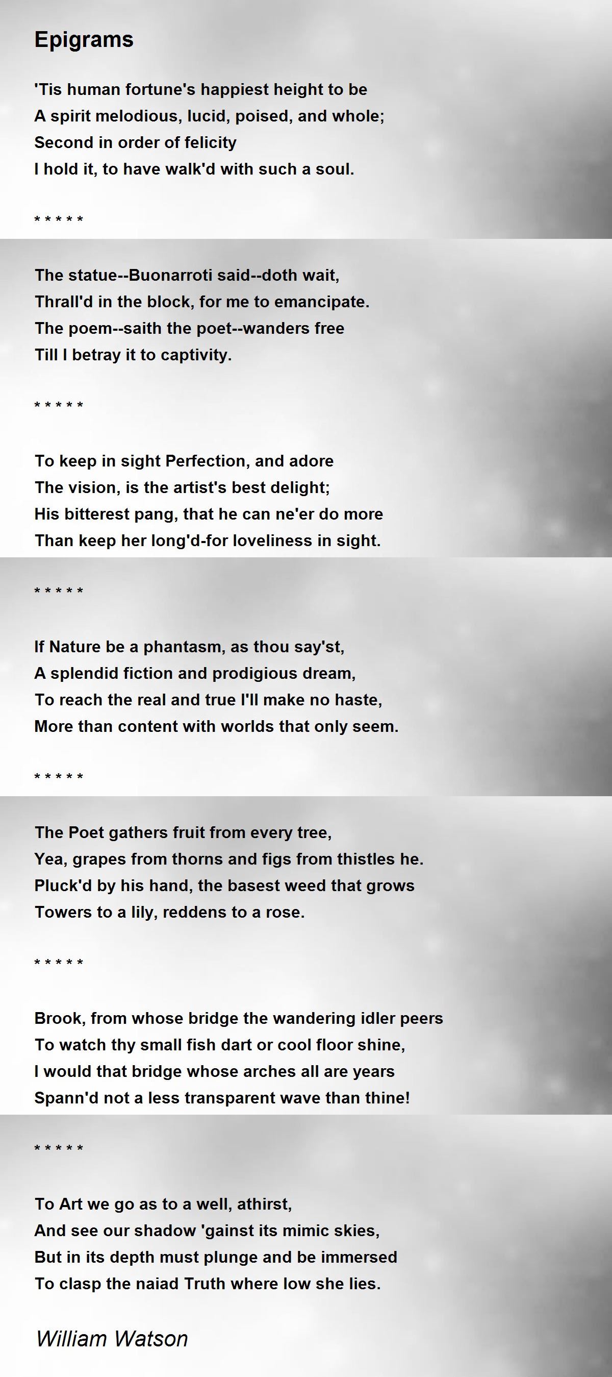 Epigrams Epigrams Poem by William Watson