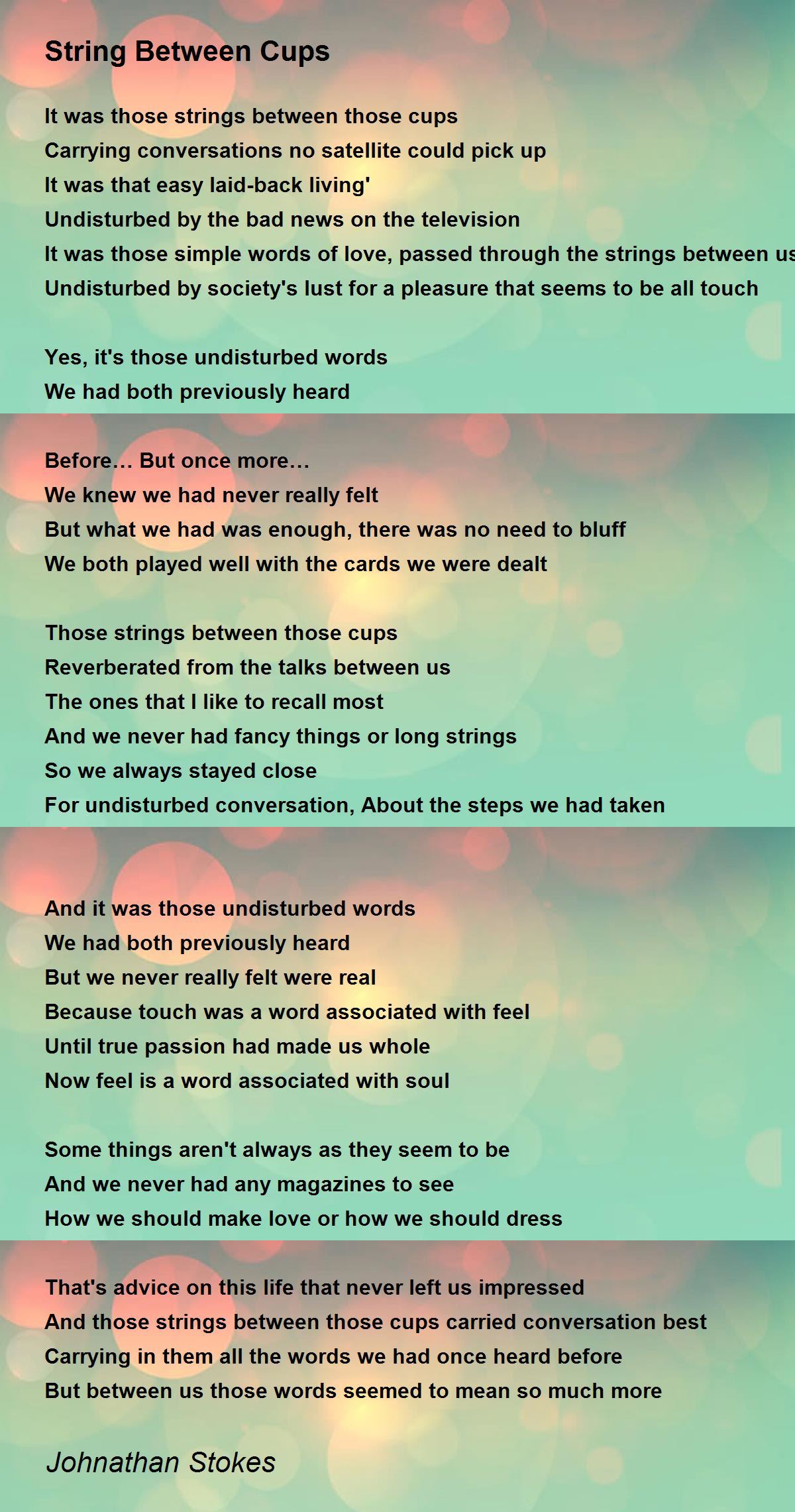 String Between Cups by Johnathan Stokes String Between Cups Poem