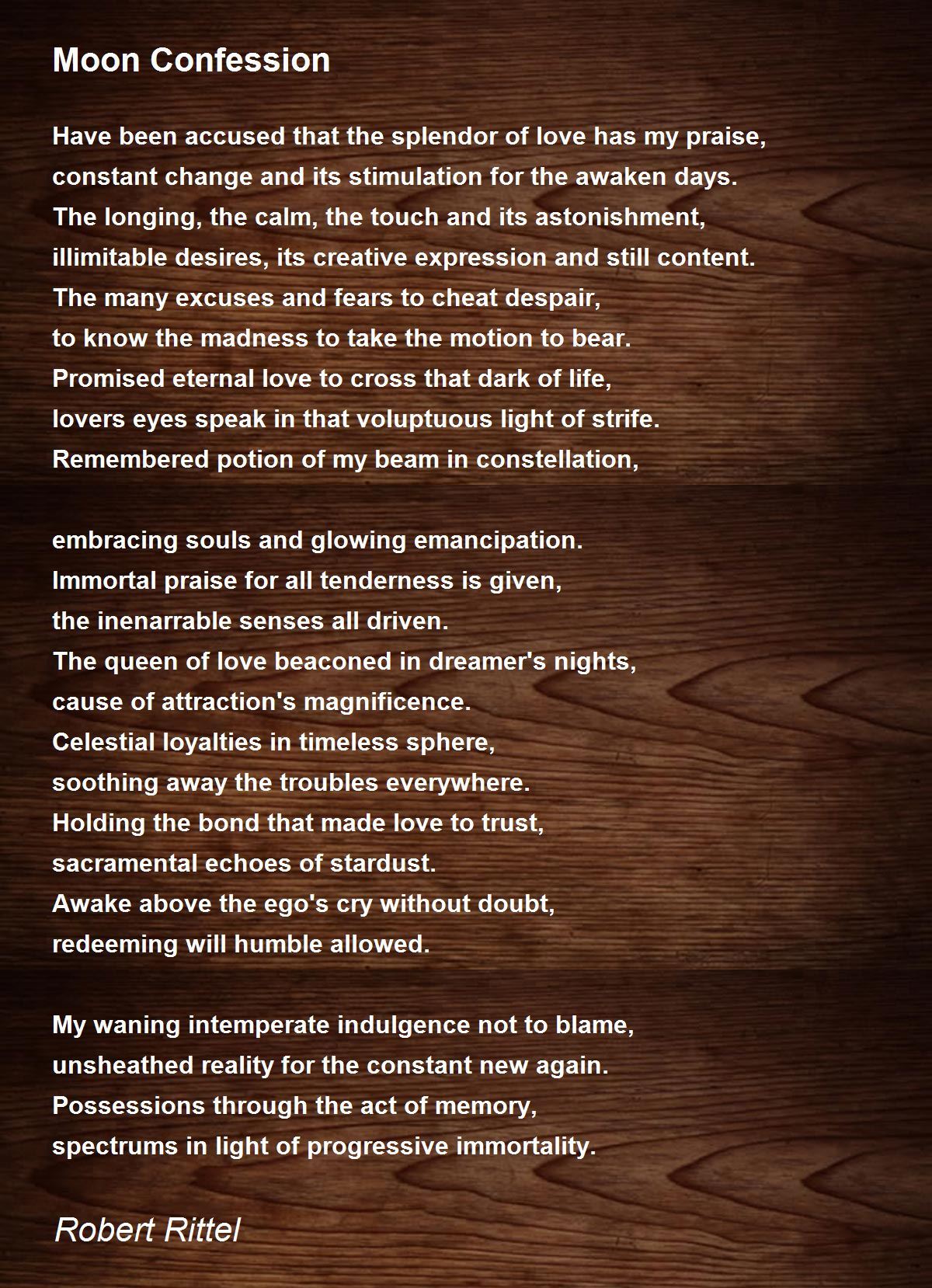 Moon Confession By Robert Rittel Moon Confession Poem