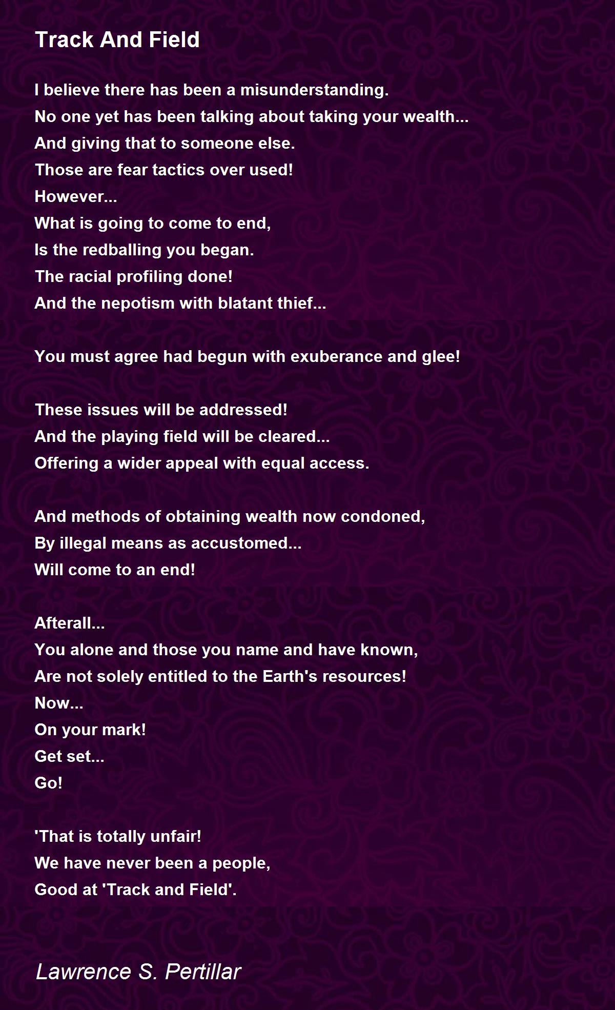 Track And Field Poem by Lawrence S. Pertillar - Poem Hunter