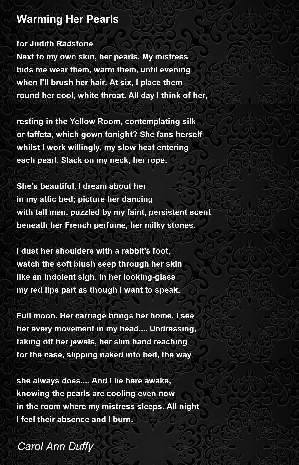 Warming Her Pearls Poem by Carol Ann Duffy - Poem Hunter