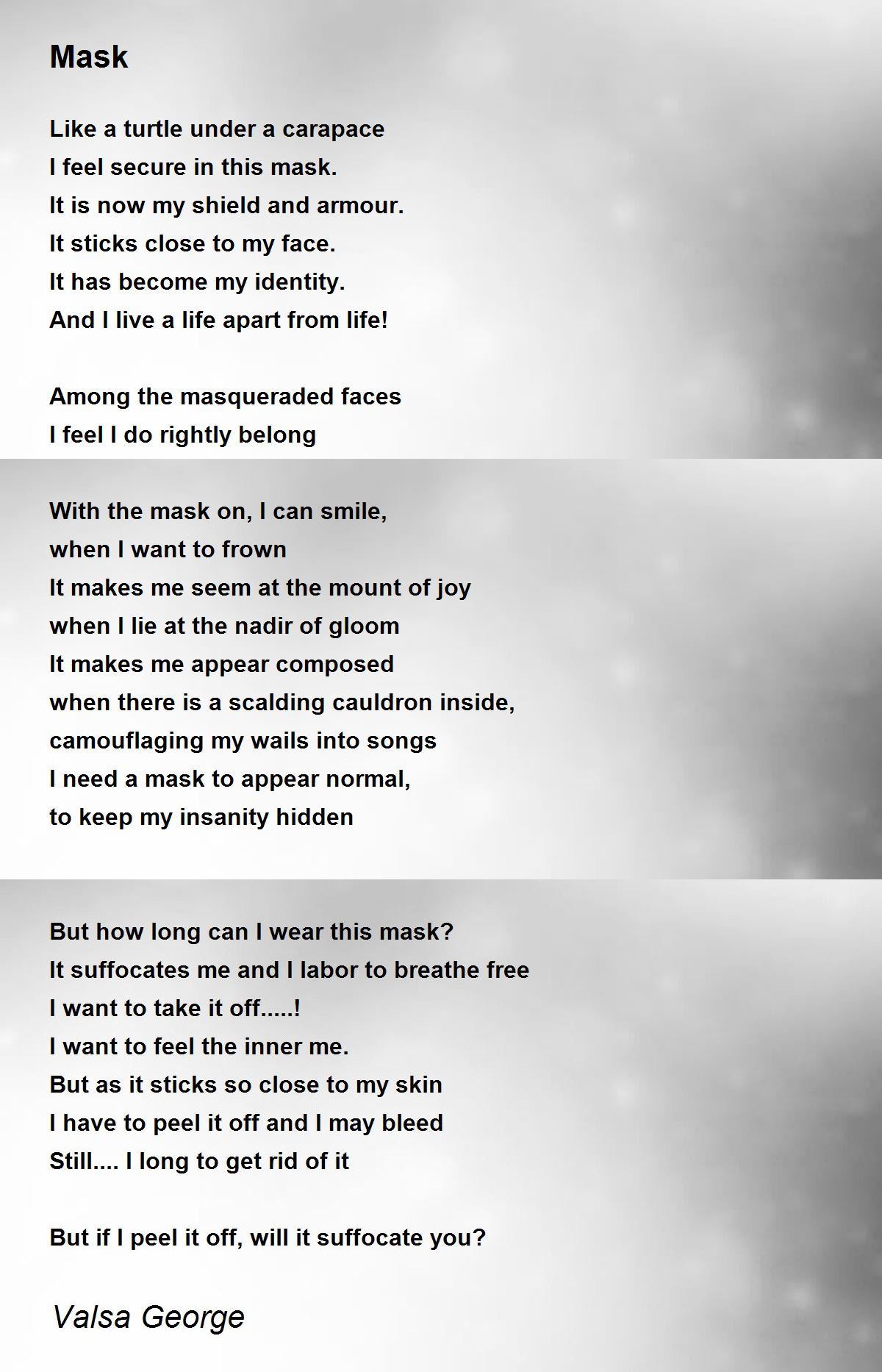 Mask Poem by Valsa Poem Hunter