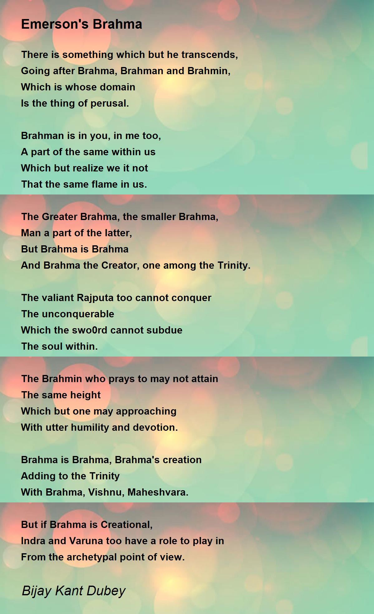 Emerson's Brahma by Bijay Kant Dubey Emerson's Brahma Poem