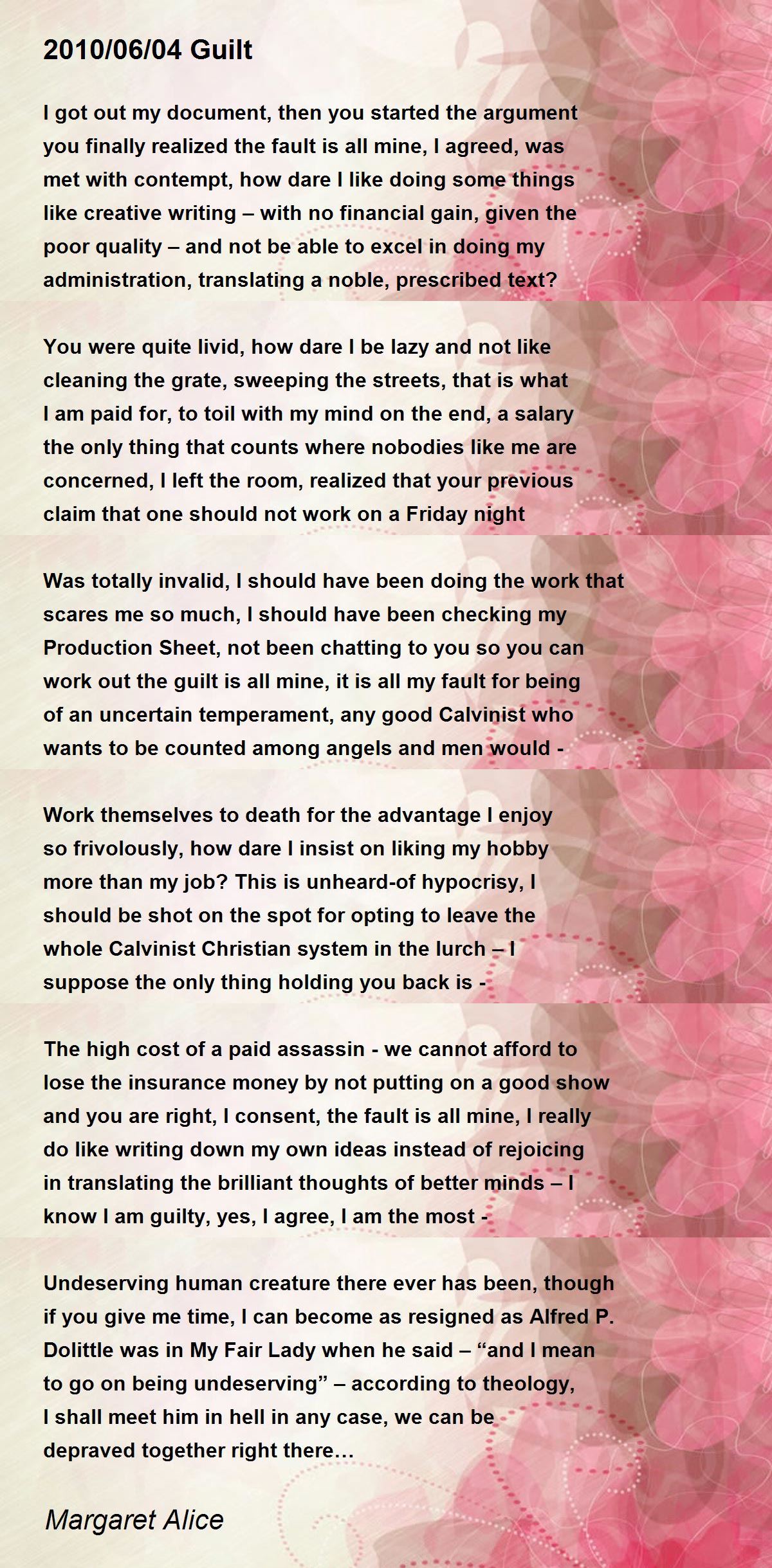 2010/06/04 Guilt Poem by Margaret Alice Poem Hunter