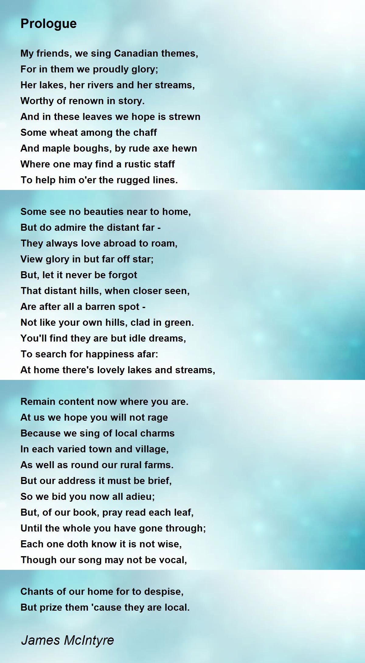 Prologue Poem by James McIntyre Poem Hunter