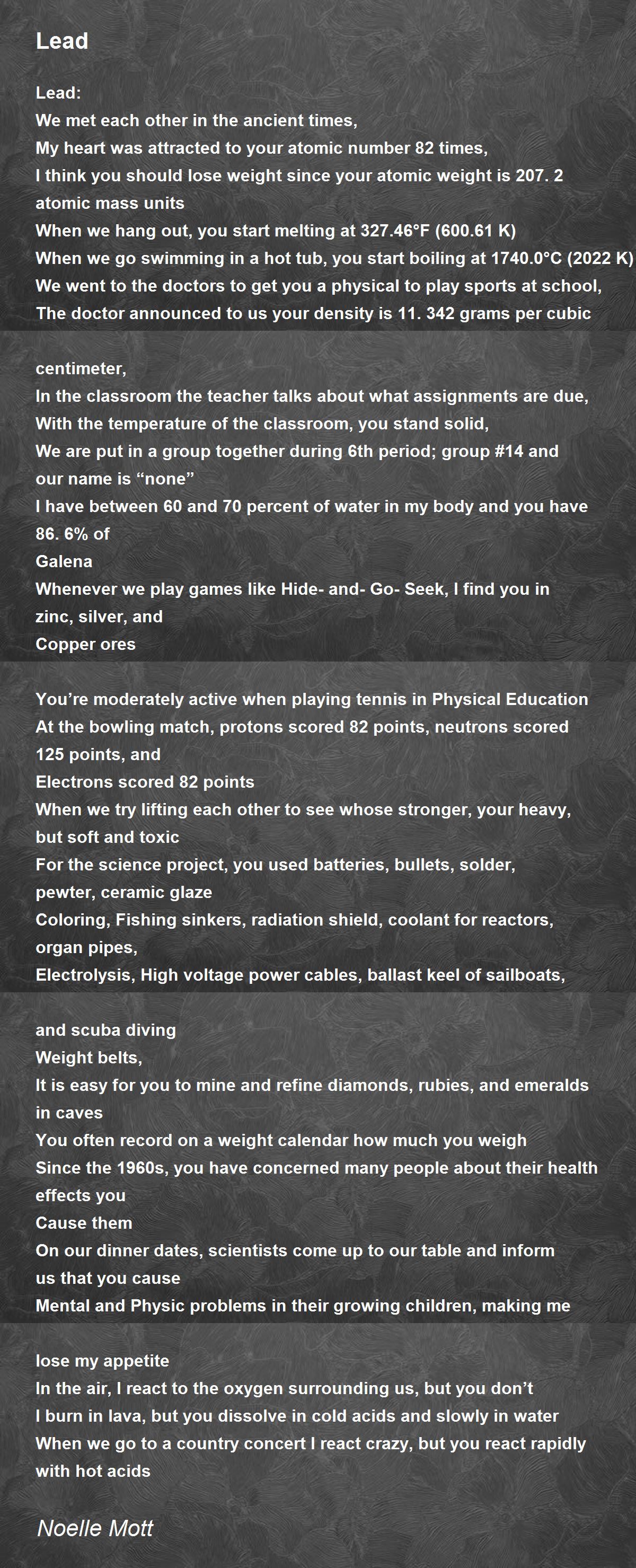 Lead Lead Poem by Noelle Mott
