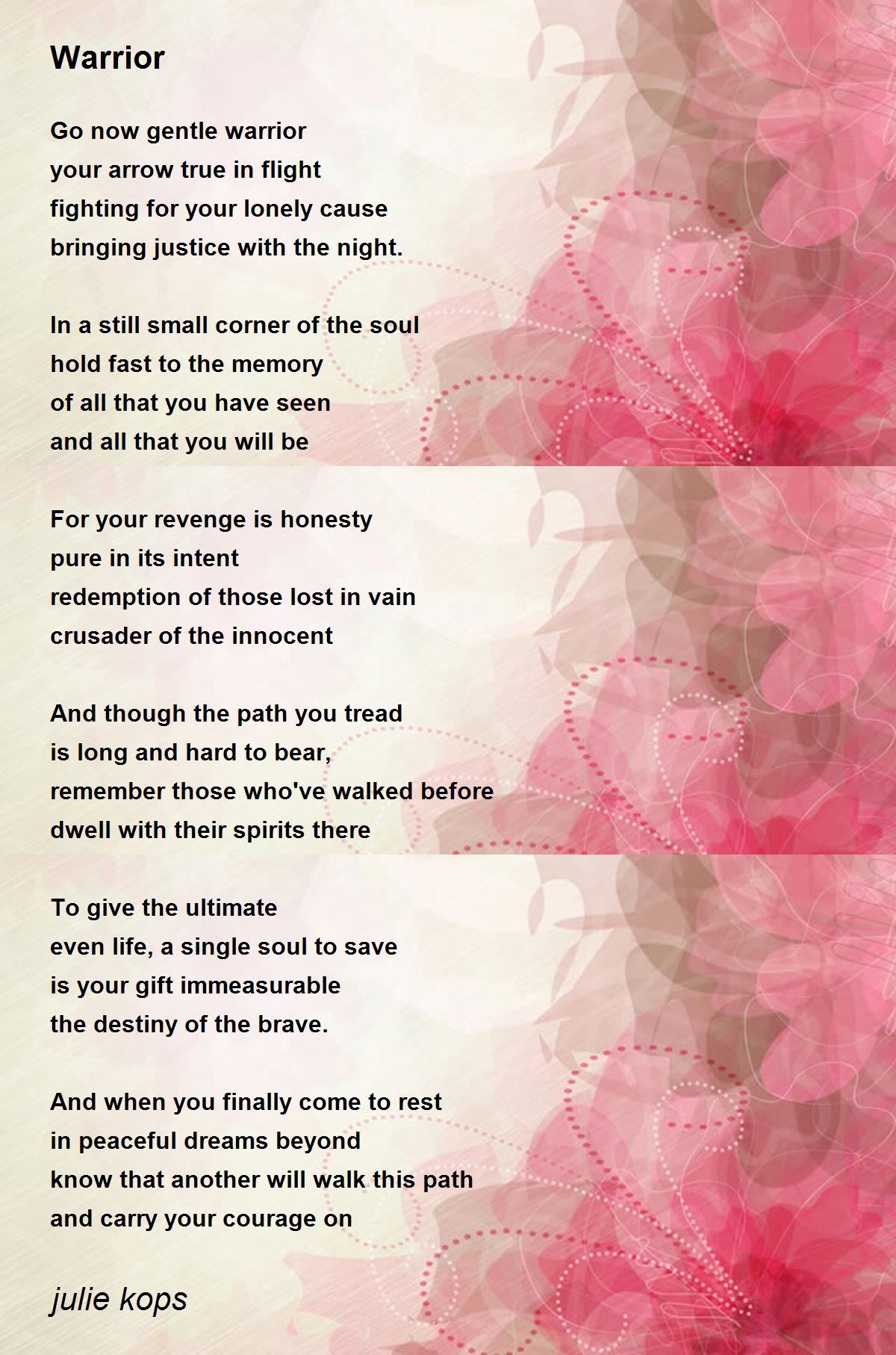 Warrior by julie kops Warrior Poem