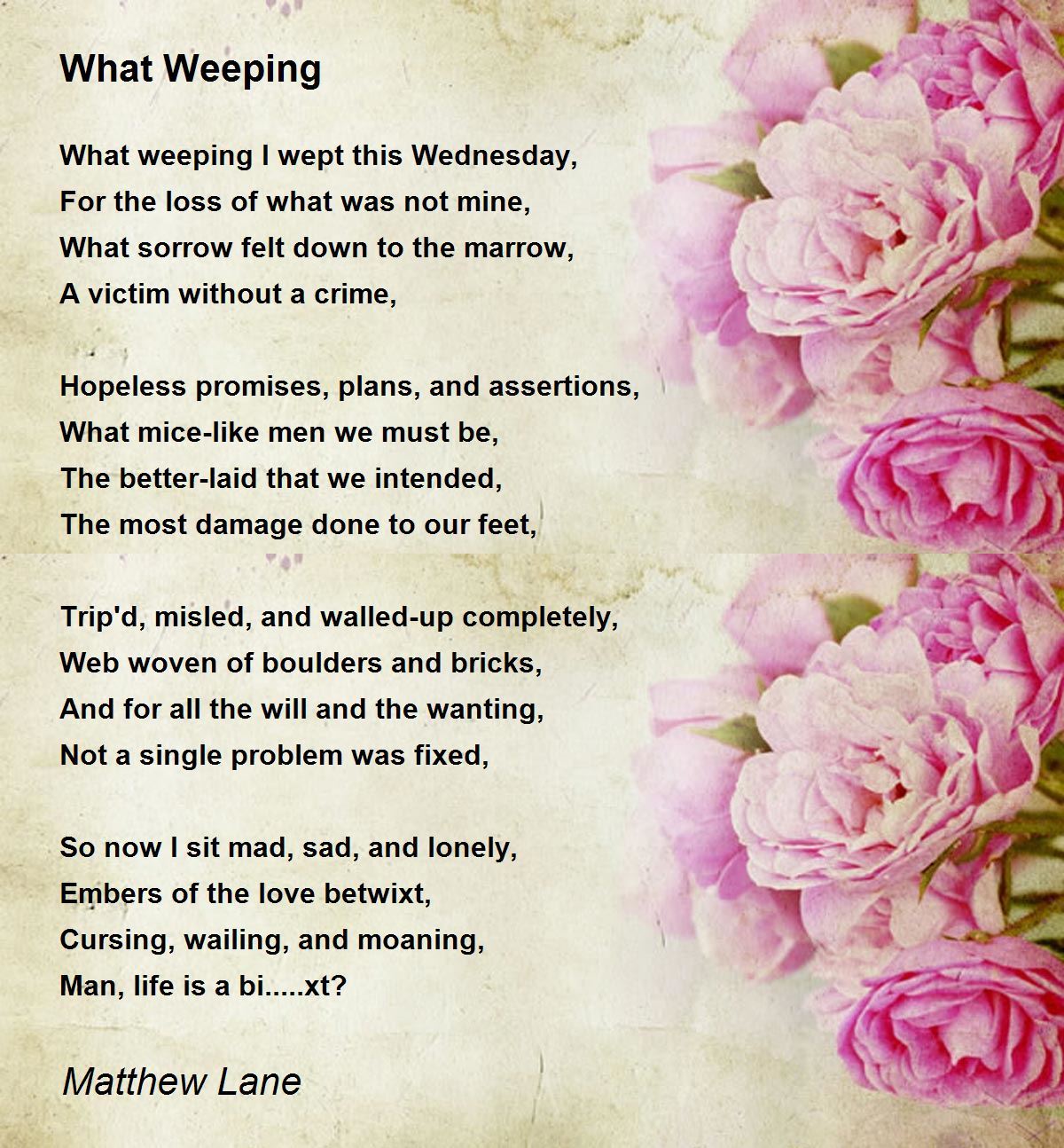 What Weeping Poem by Matthew Lane Poem Hunter