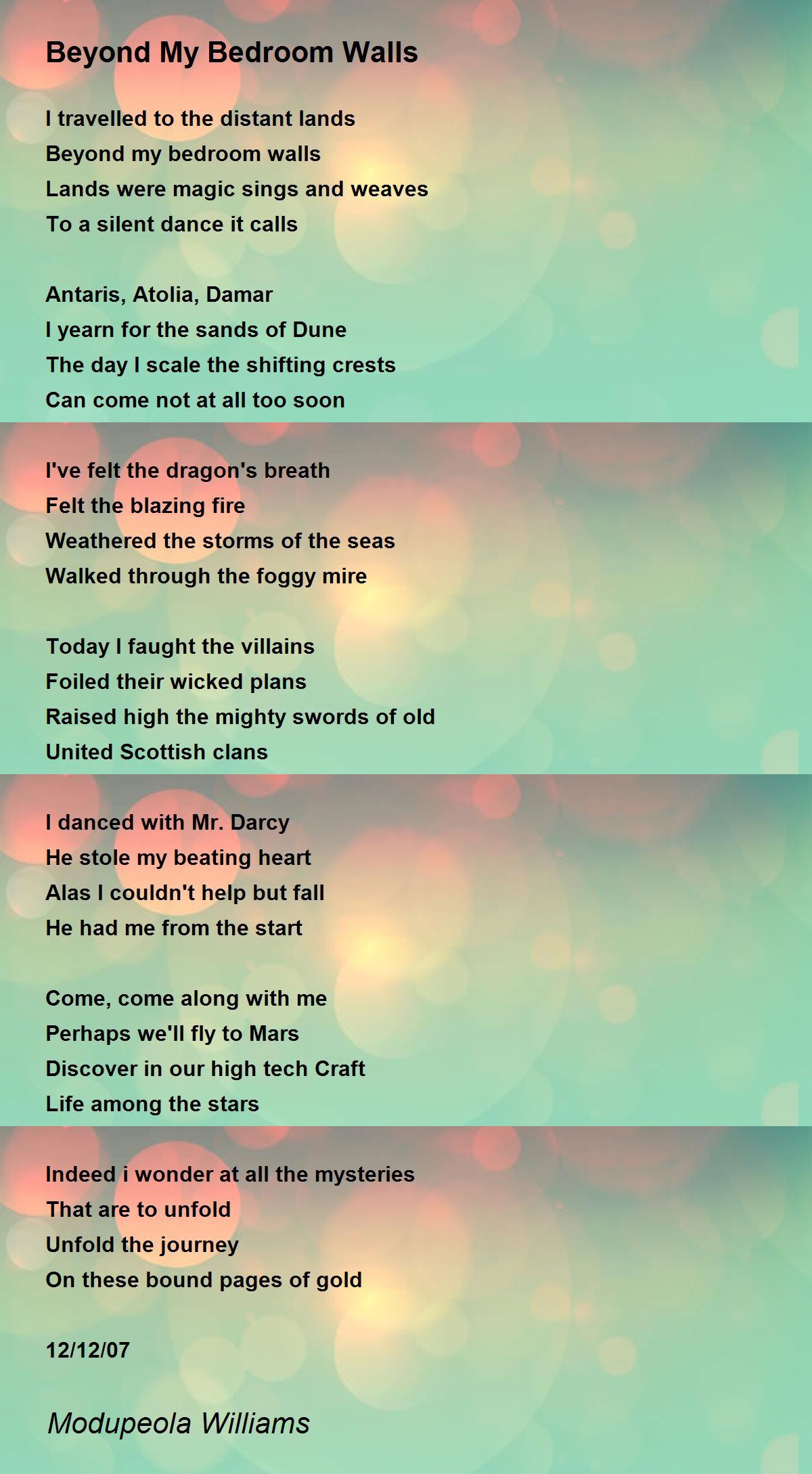 Beyond My Bedroom Walls Beyond My Bedroom Walls Poem by Modupeola