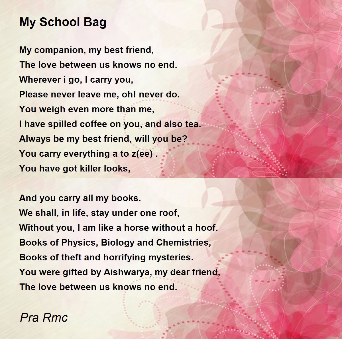 My School Bag My School Bag Poem by Pra Rmc