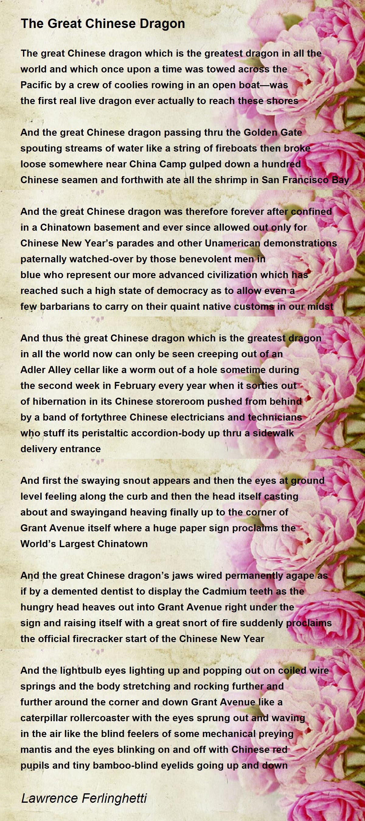 The Great Chinese Dragon Poem by Lawrence Ferlinghetti - Poem Hunter