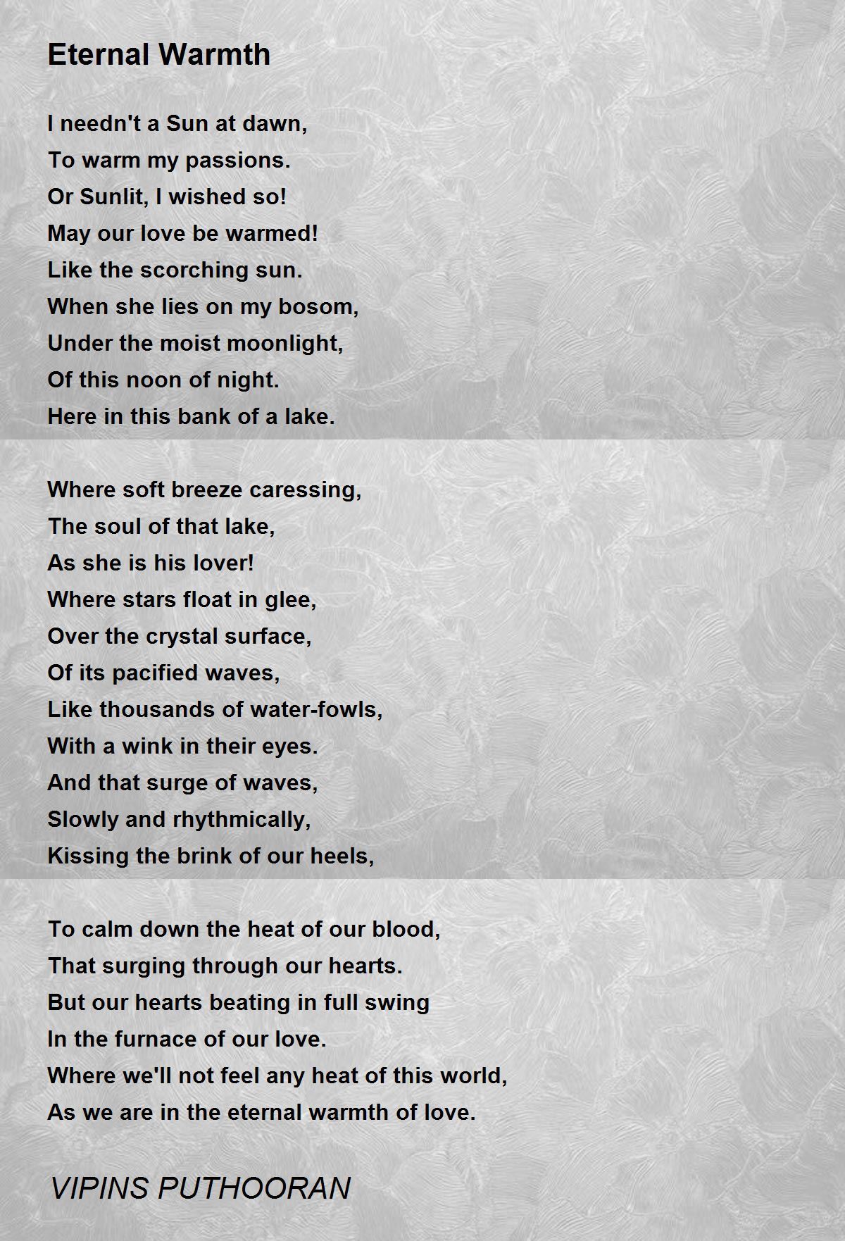 Eternal Warmth Poem By Vipins Puthooran Poem Hunter