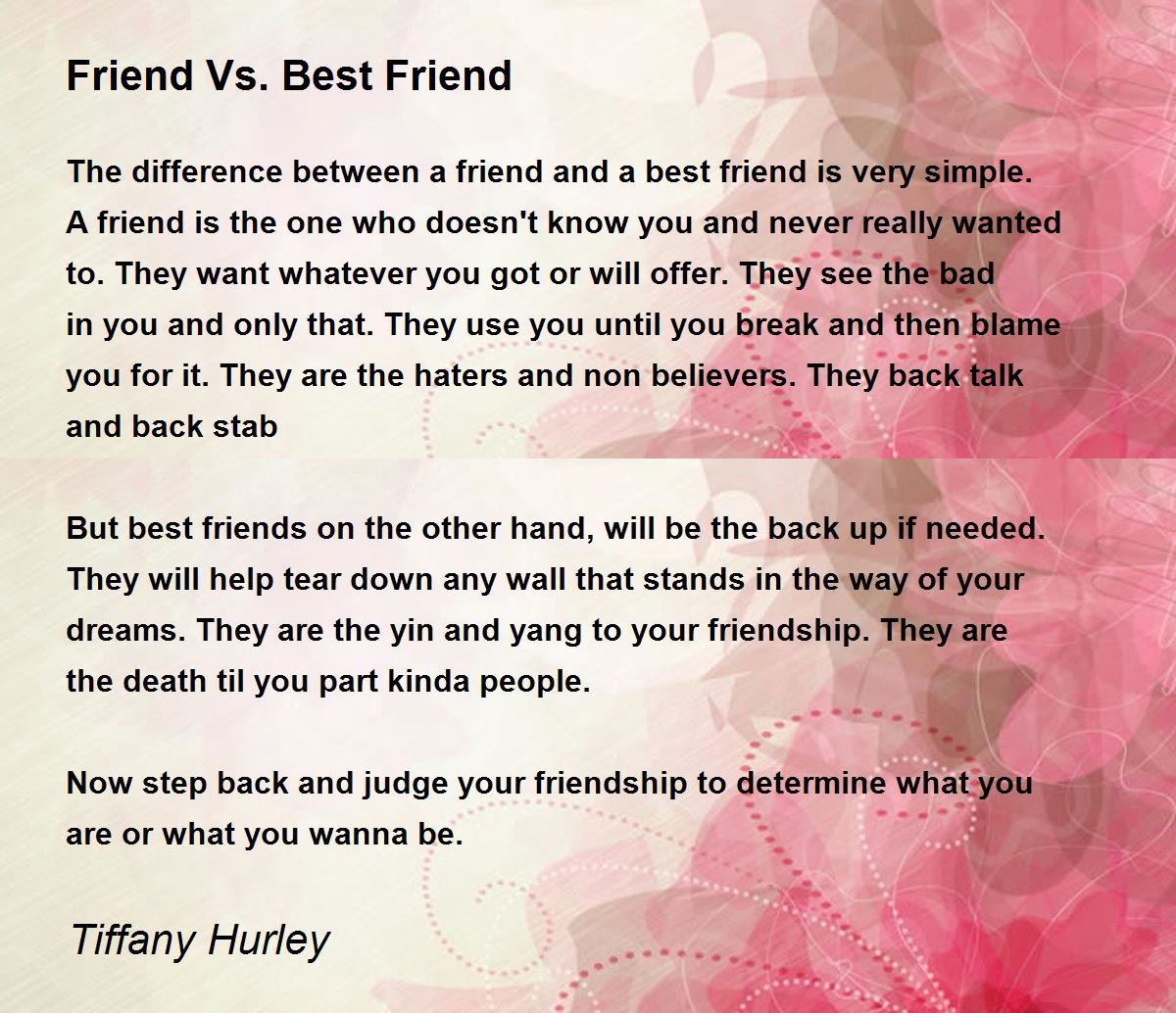 Friend Vs Best Friend By Tiffany Hurley Friend Vs Best Friend Poem