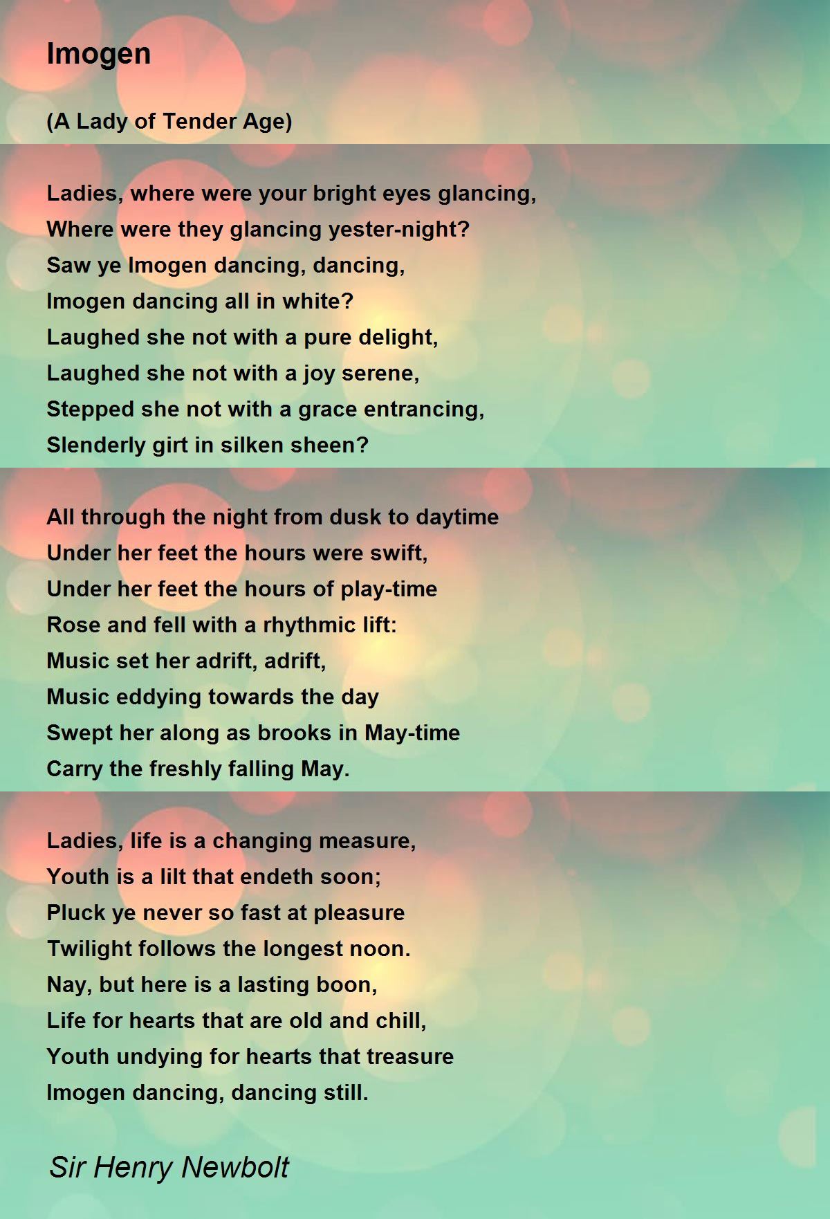 Imogen by Sir Henry Newbolt Imogen Poem