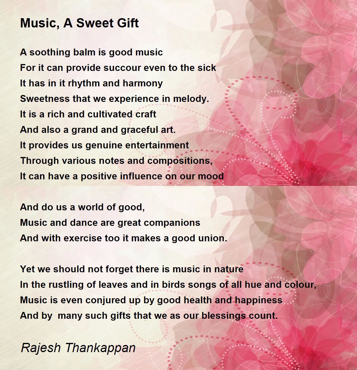 Music, A Sweet Gift Poem by Rajesh Thankappan Poem Hunter