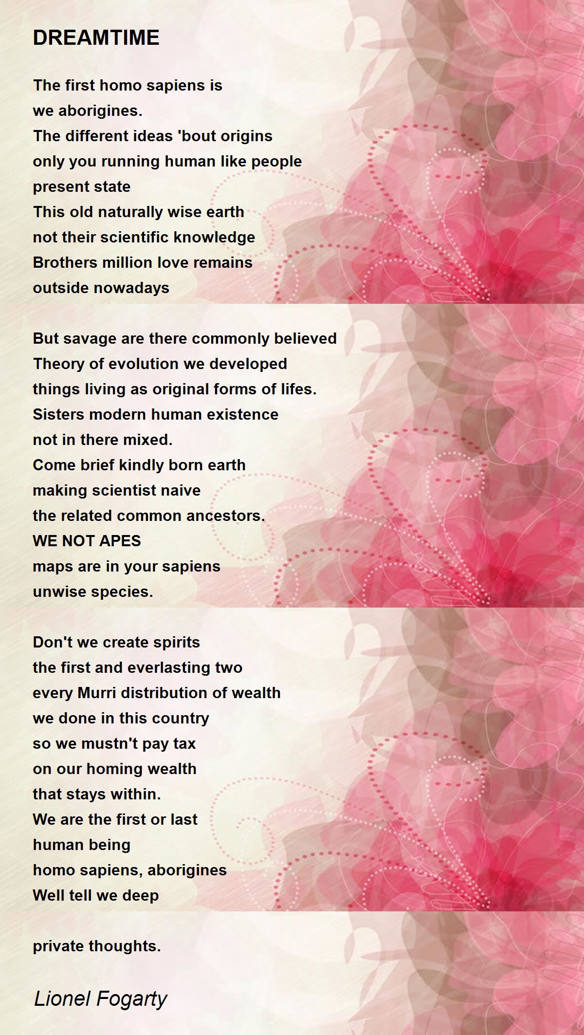 DREAMTIME Poem by Lionel Fogarty - Poem Hunter