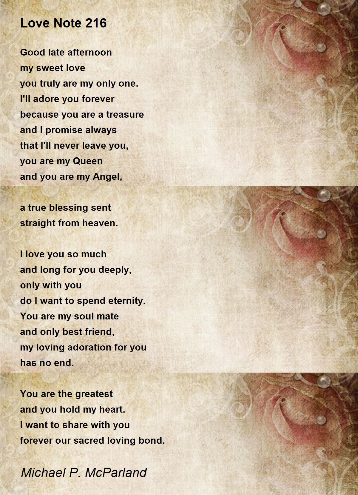 Love Note 216 Poem By Michael P Mcparland Poem Hunter