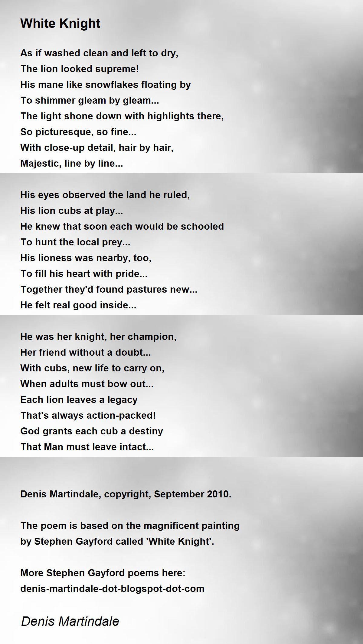 White Knight White Knight Poem by Denis Martindale