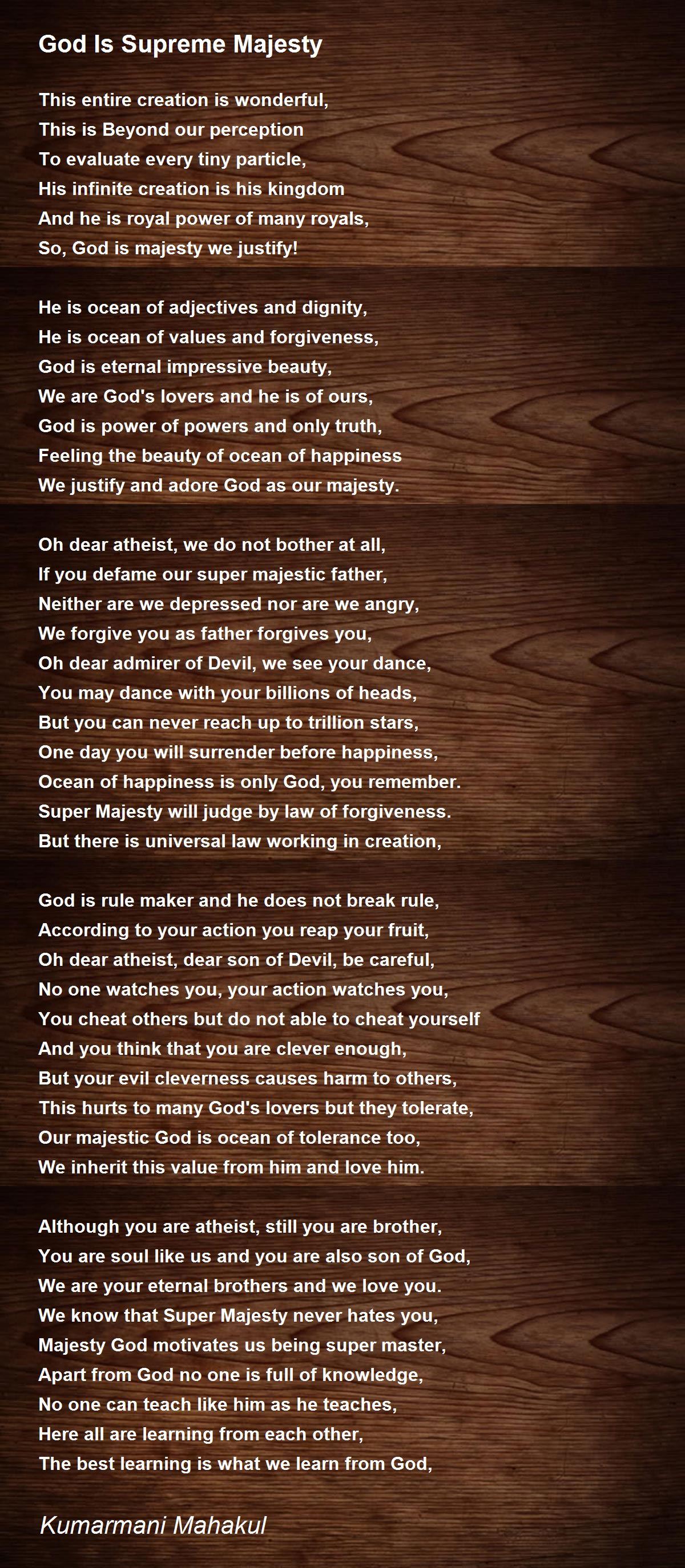 God Is Supreme Majesty By Kumarmani Mahakul God Is Supreme Majesty Poem