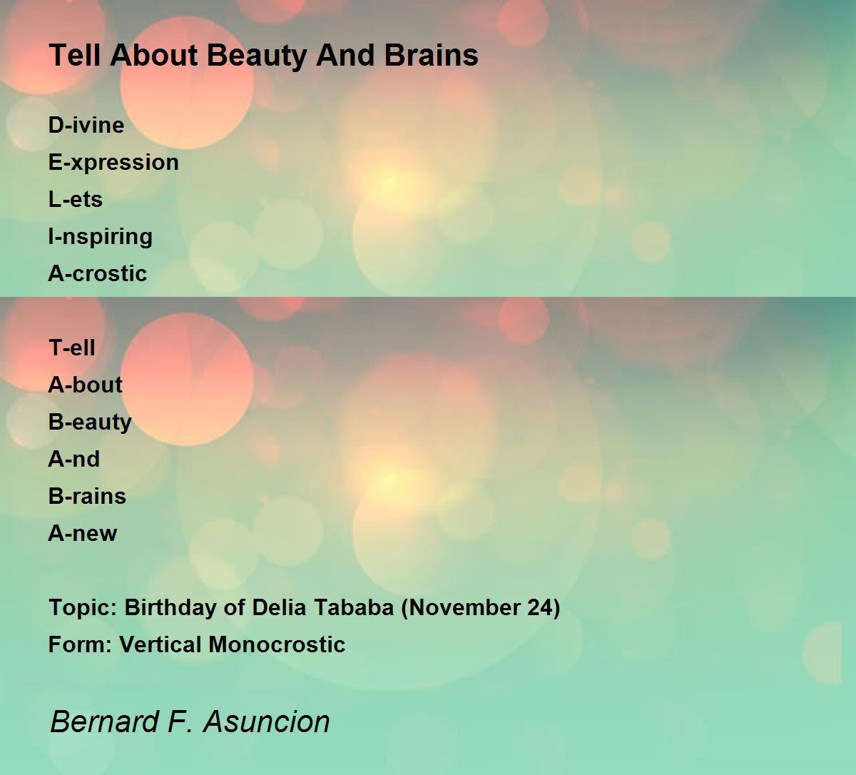 Tell About Beauty And Brains Poem by Bernard F. Asuncion Poem Hunter