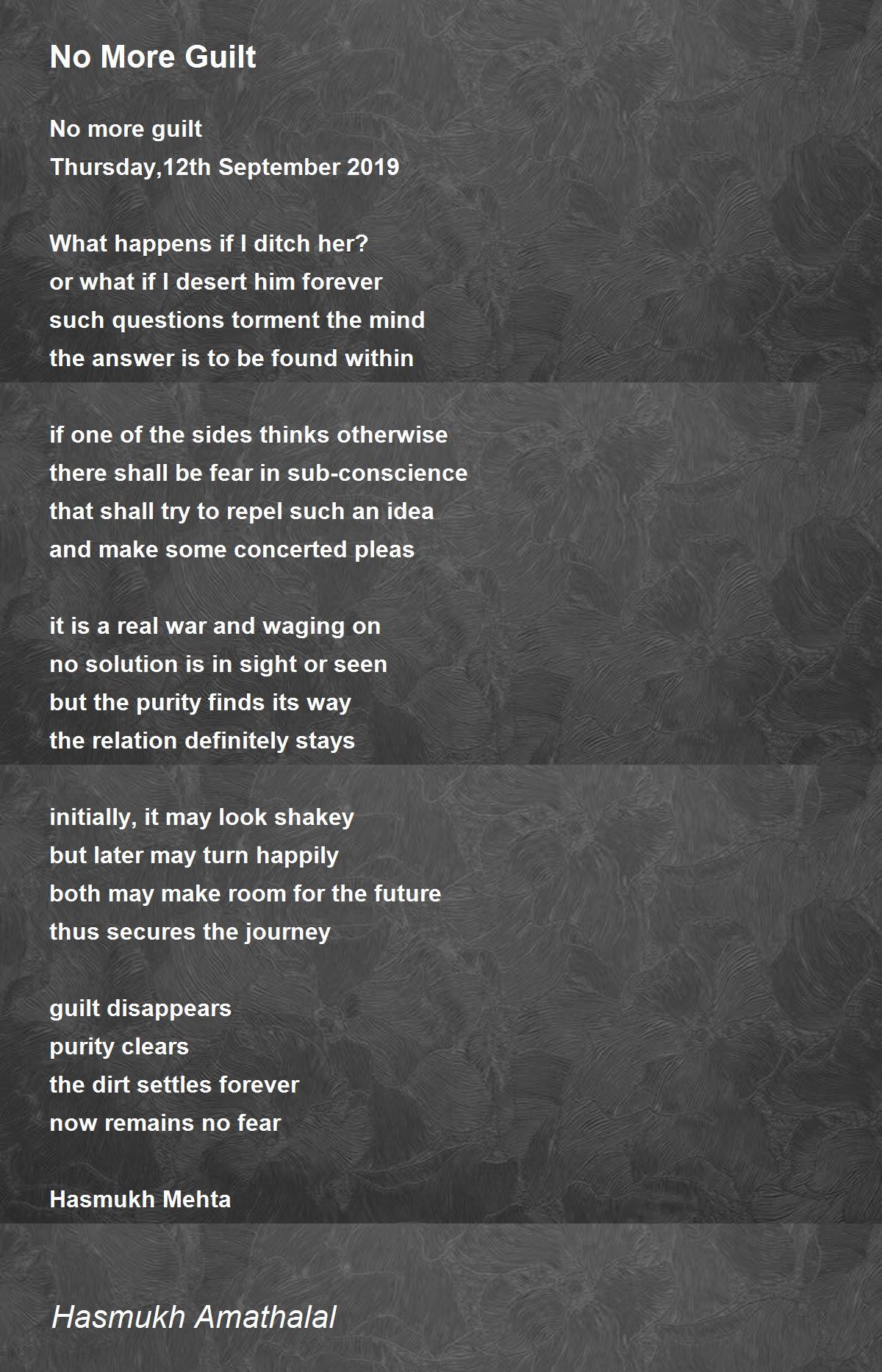 No More Guilt No More Guilt Poem by Mehta Hasmukh Amathaal