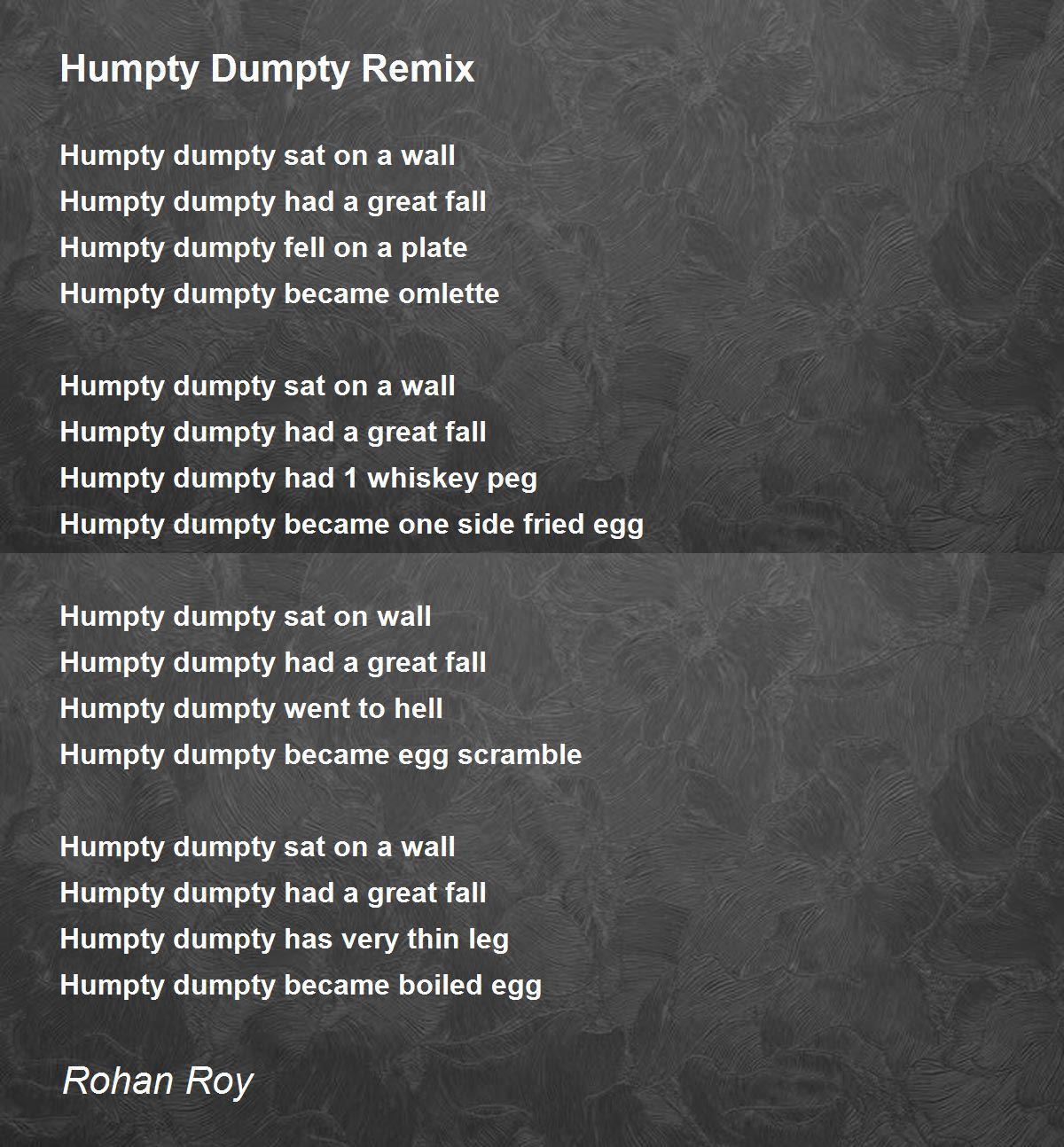 Humpty Dumpty Remix Humpty Dumpty Remix Poem by Rohan Roy
