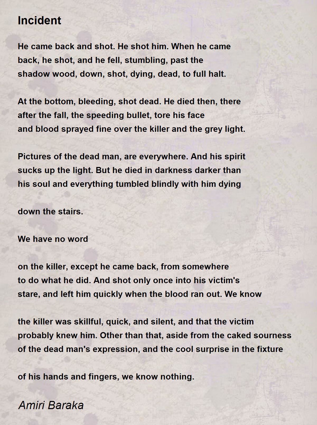 Incident Incident Poem by Amiri Baraka