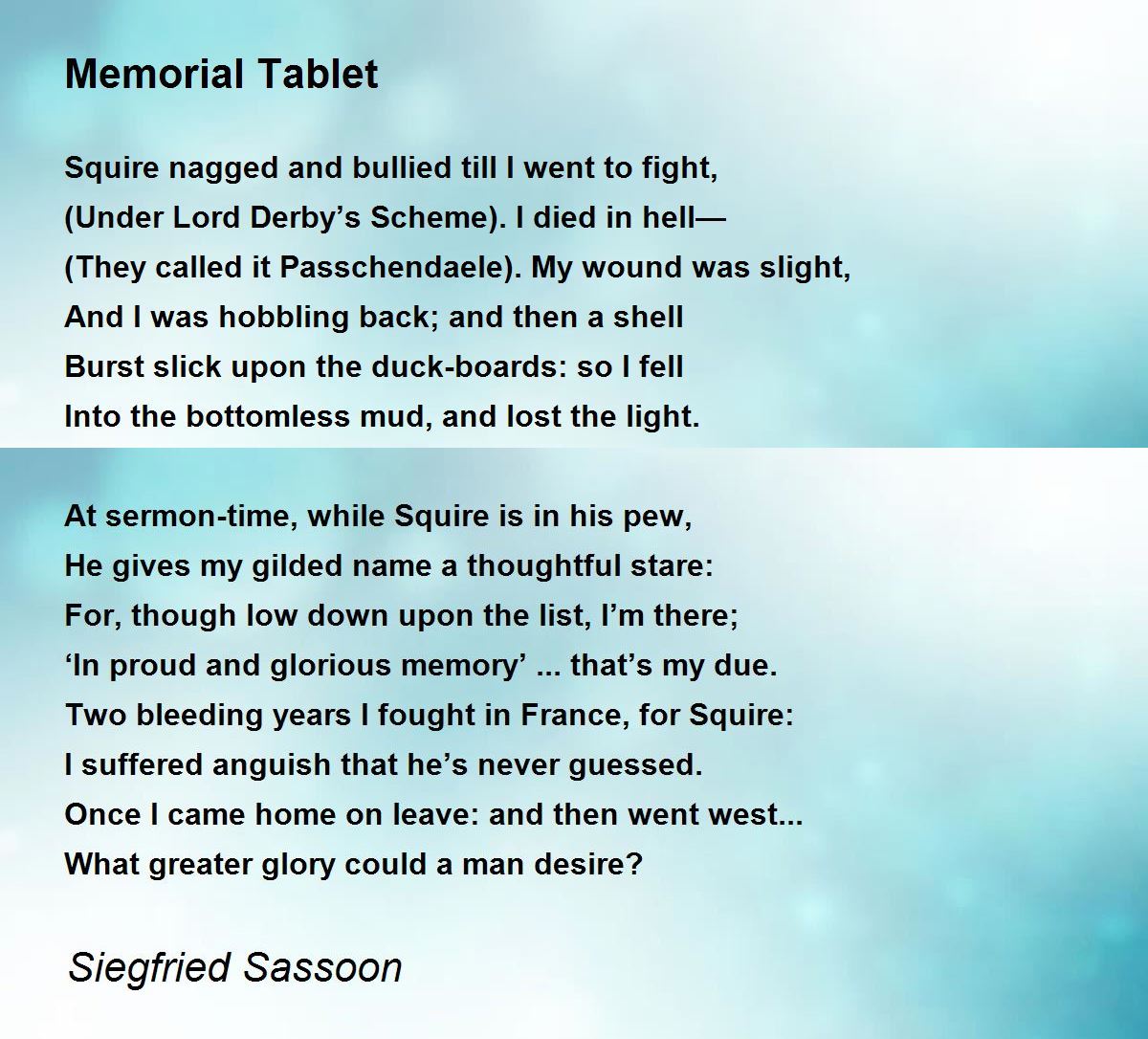 Memorial Tablet Poem by Siegfried Sassoon Poem Hunter