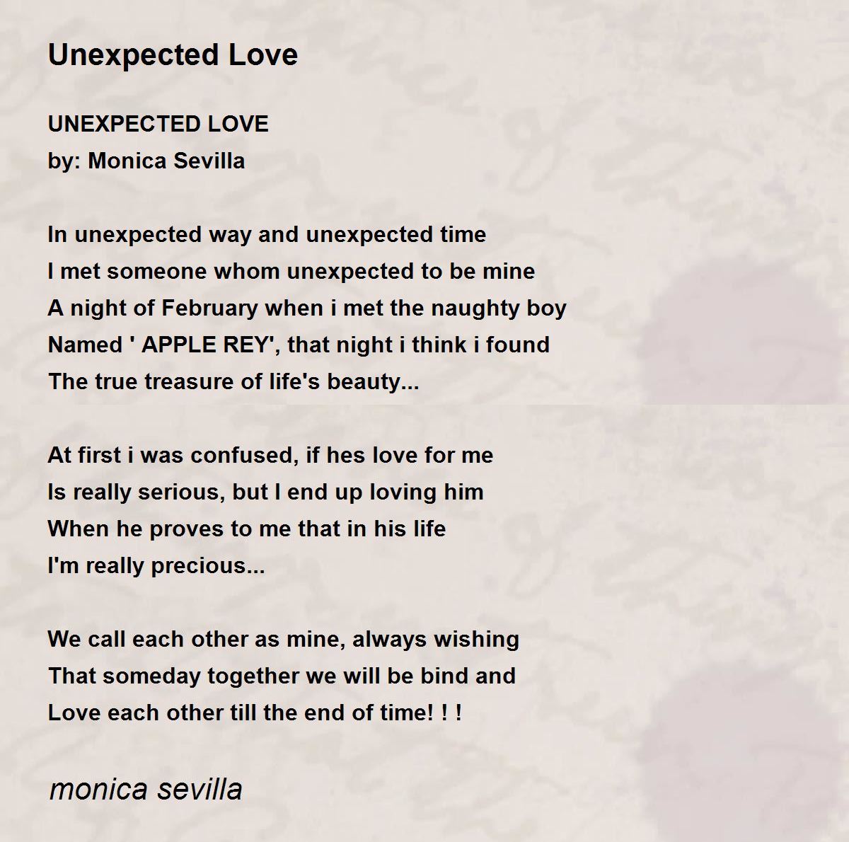 Unexpected Love By Monica Sevilla Unexpected Love Poem