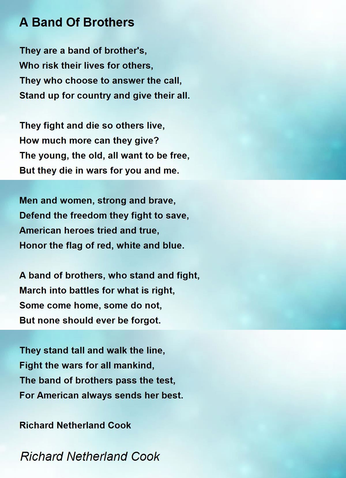 A Band Of Brothers A Band Of Brothers Poem by Richard Netherland Cook