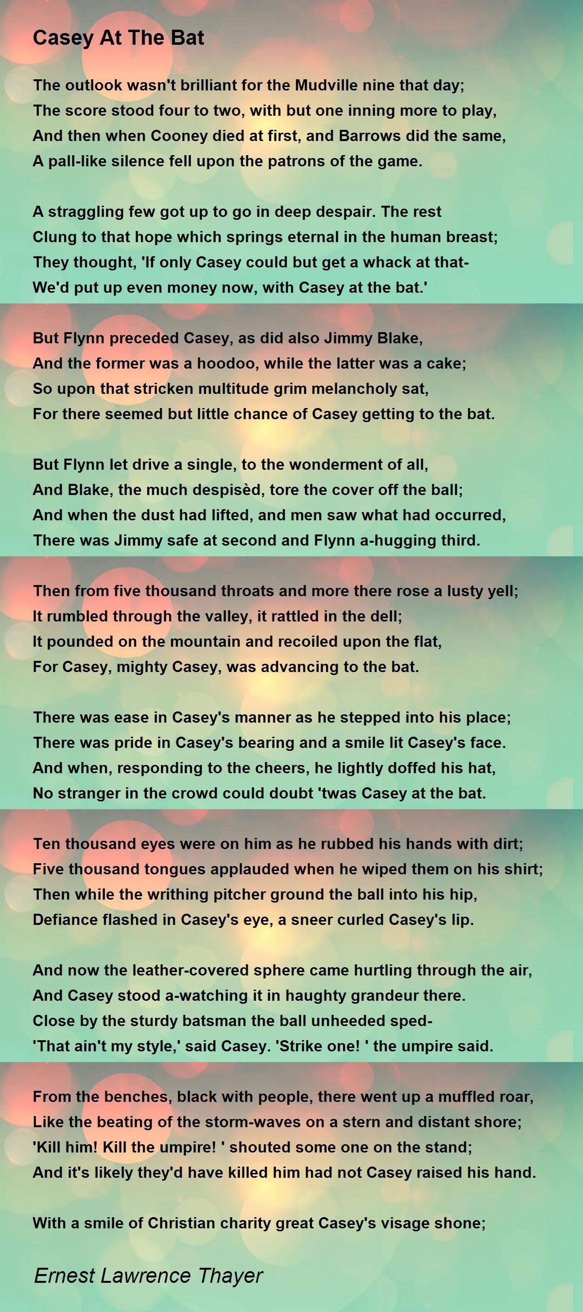 Casey At The Bat Poem by Ernest Lawrence Thayer Poem Hunter Comments