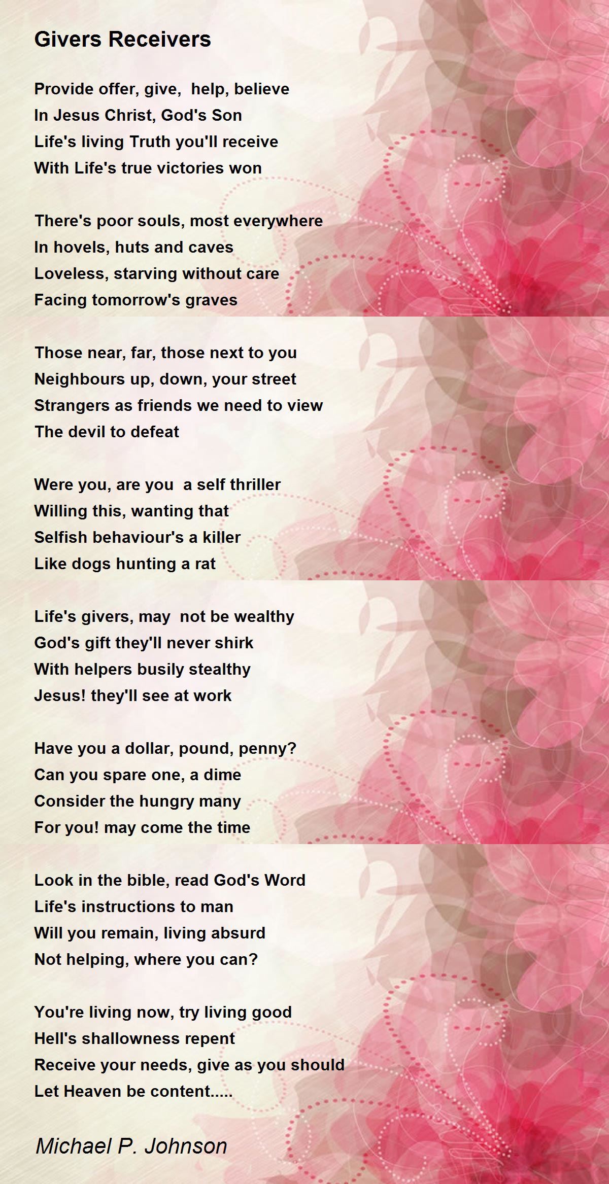 Givers Receivers Poem by Michael P. Johnson - Poem Hunter