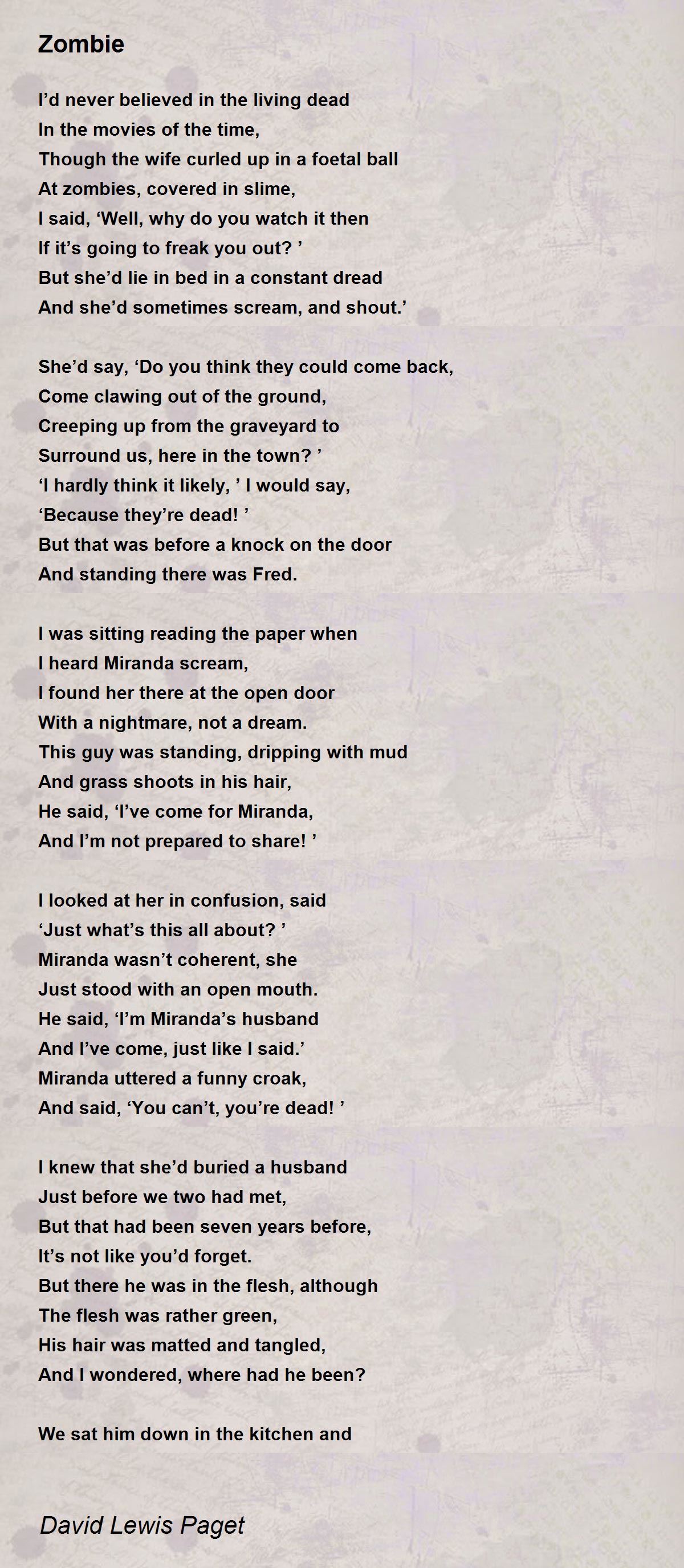 Zombie Poem by David Lewis Paget Poem Hunter