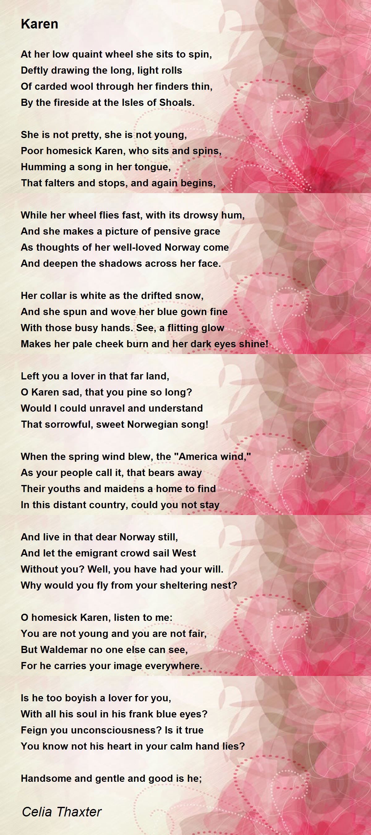 Karen Karen Poem by Celia Thaxter