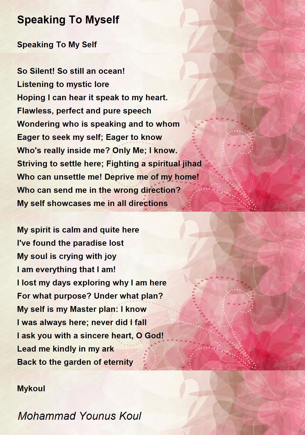 Speaking To Myself By Mohammad Younus Speaking To Myself Poem