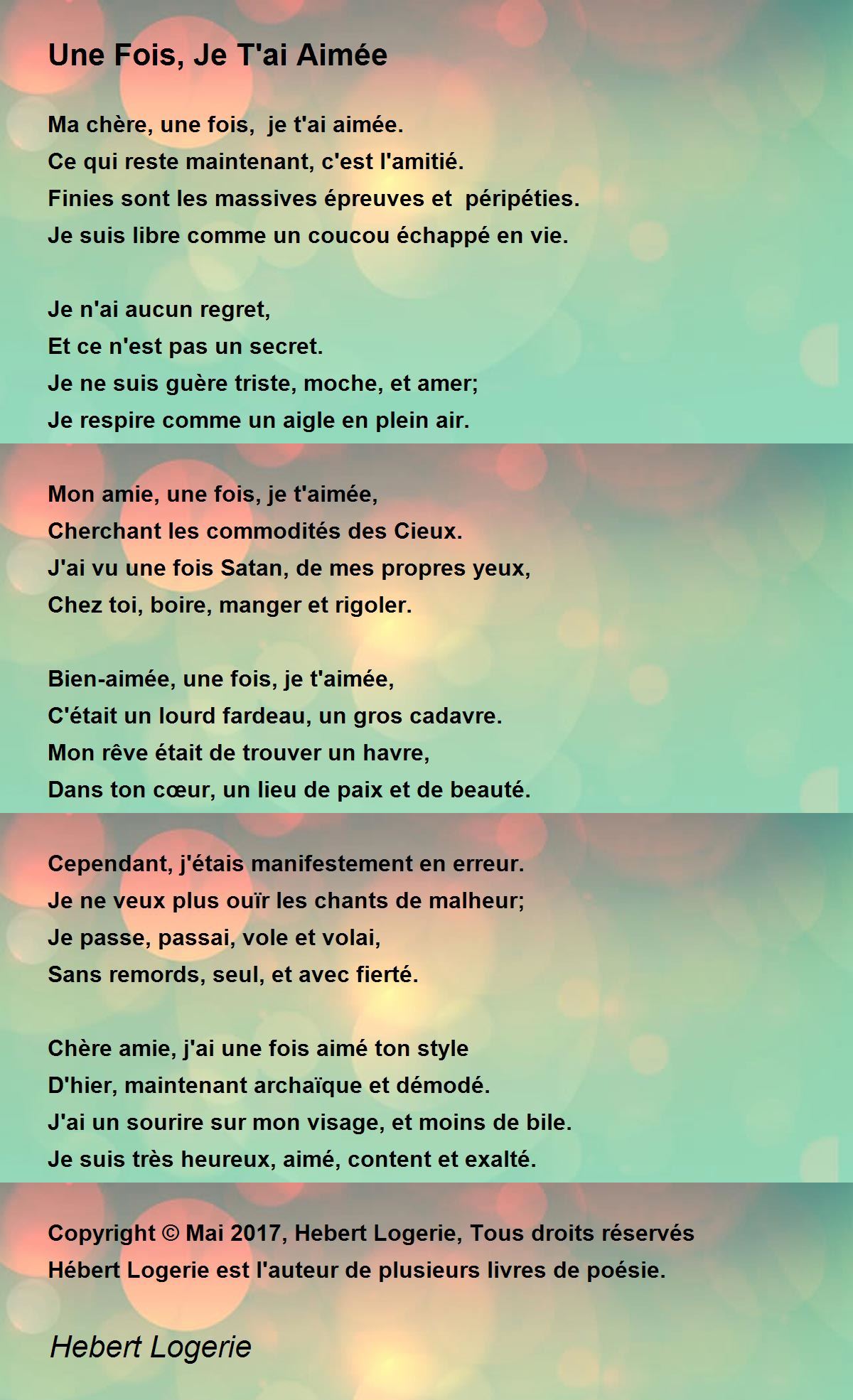 Une Fois Je T Ai Aimee Une Fois Je T Ai Aimee Poem By Hebert Logerie